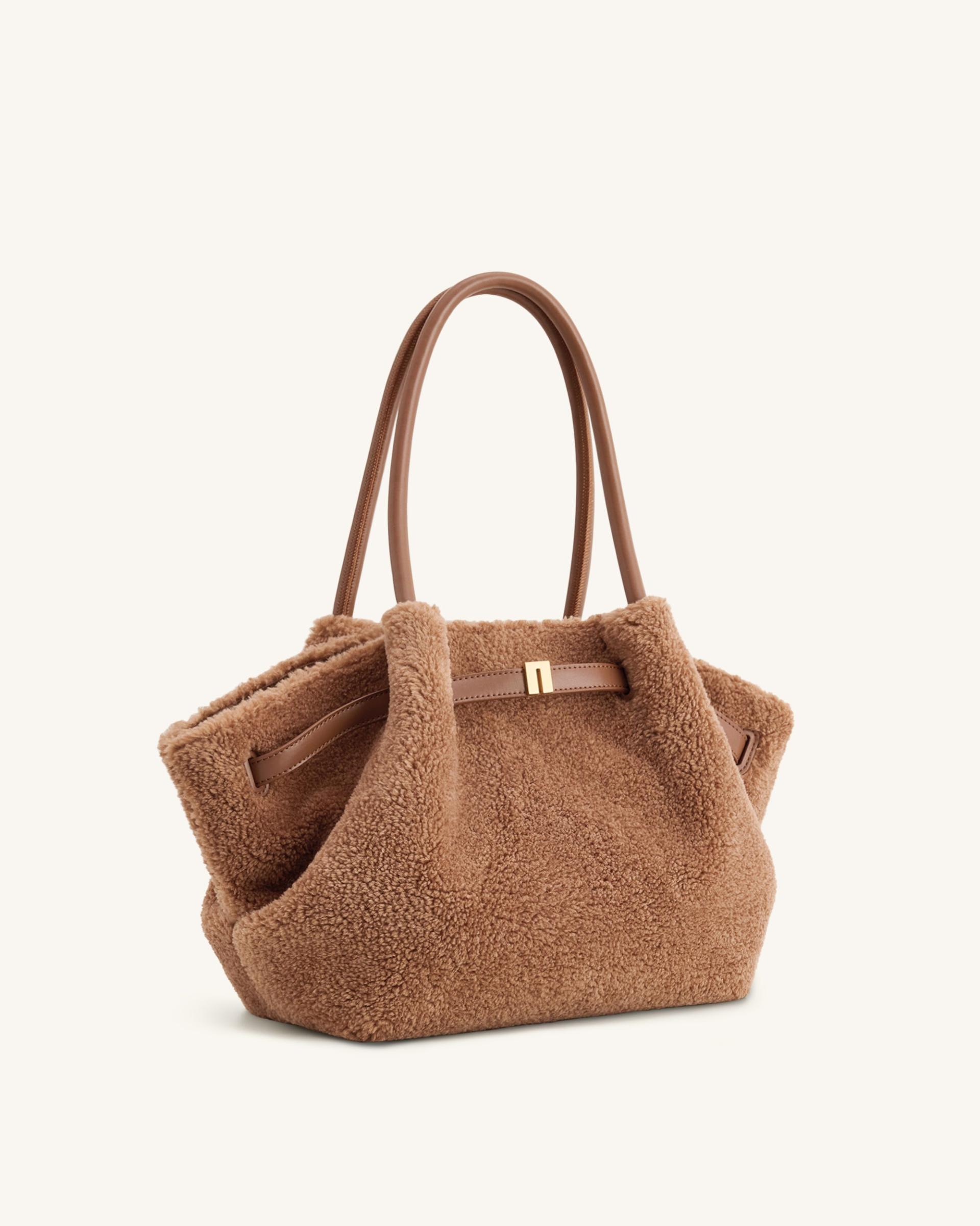 Hana Medium Faux Fur Tote Bag - Coffee Brown 3