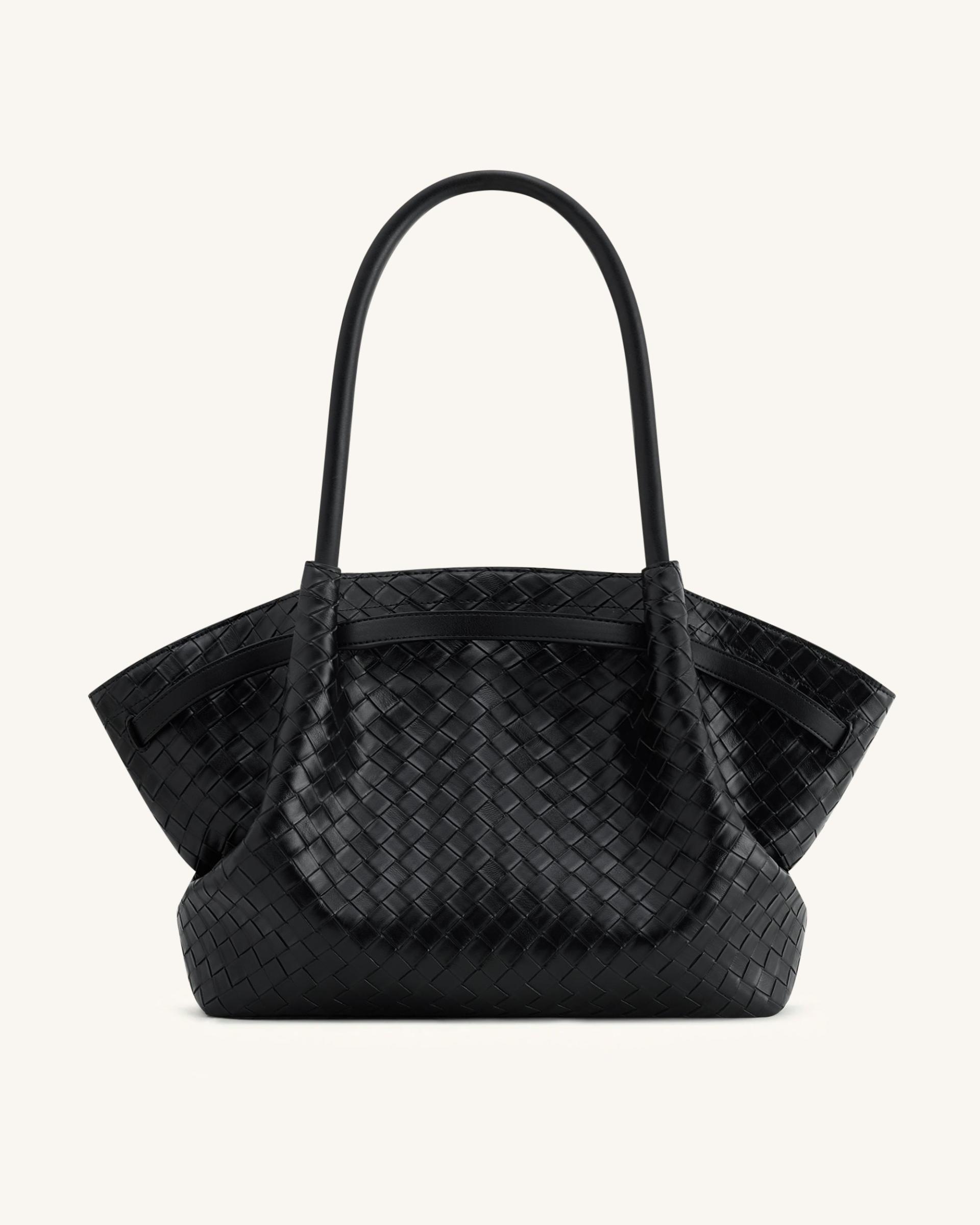 Hana Large Weave Texture Tote Bag - Black 4