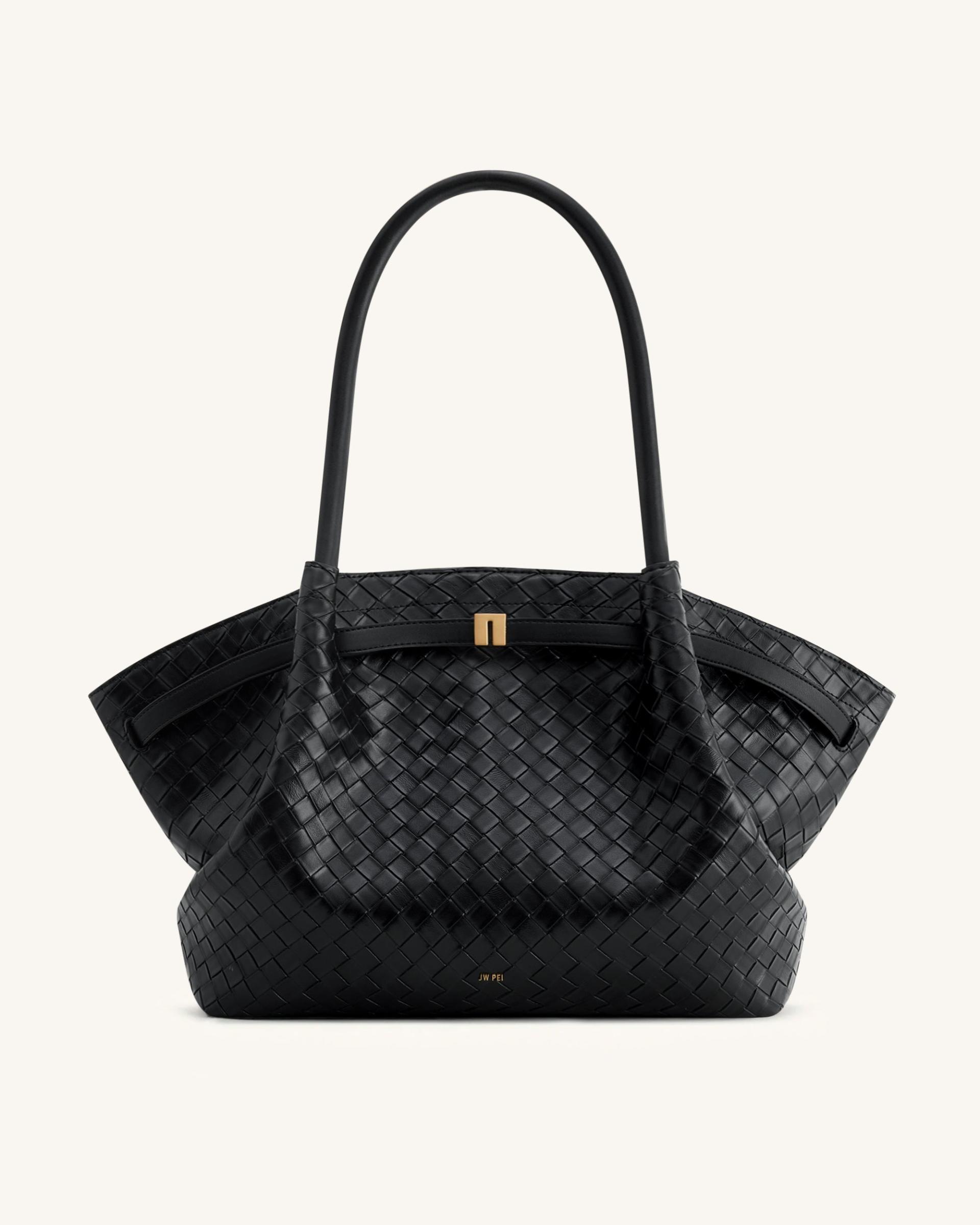 Hana Large Weave Texture Tote Bag - Black