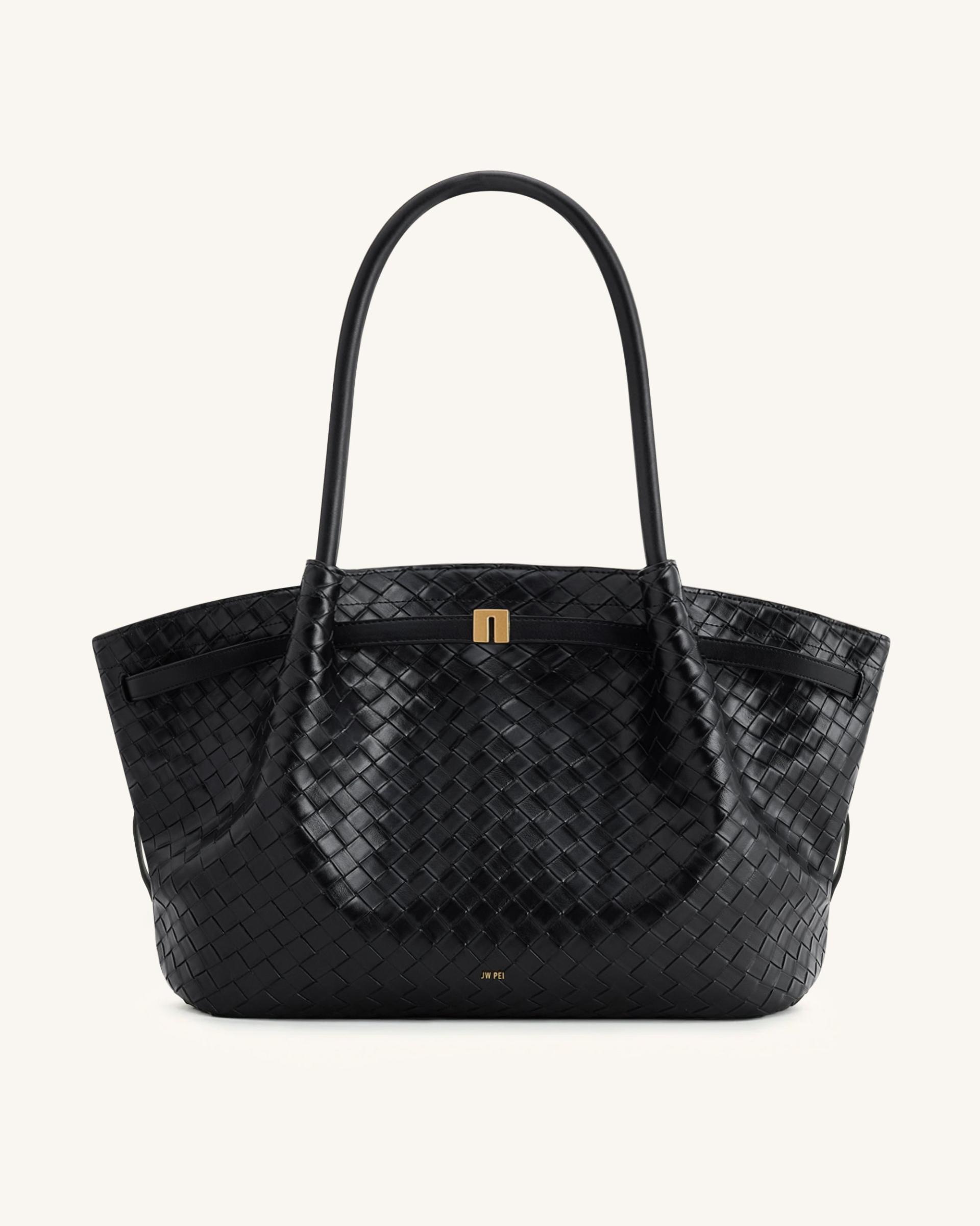 Hana Large Weave Texture Tote Bag - Black 2