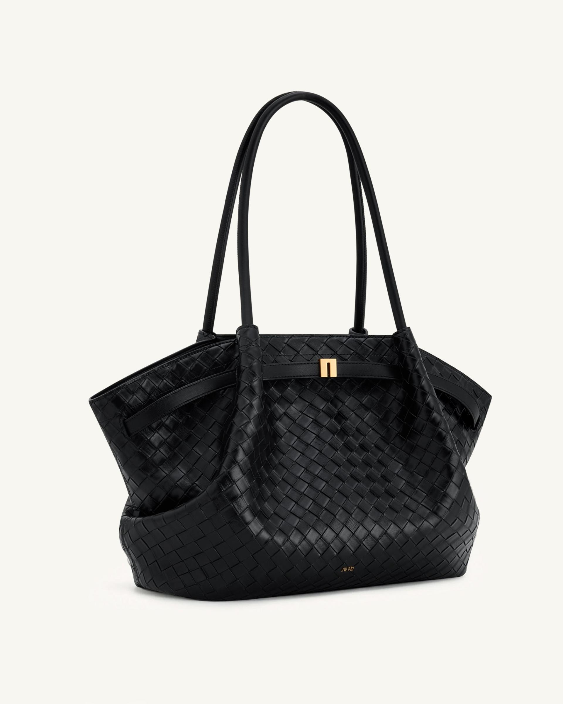 Hana Large Weave Texture Tote Bag - Black 3