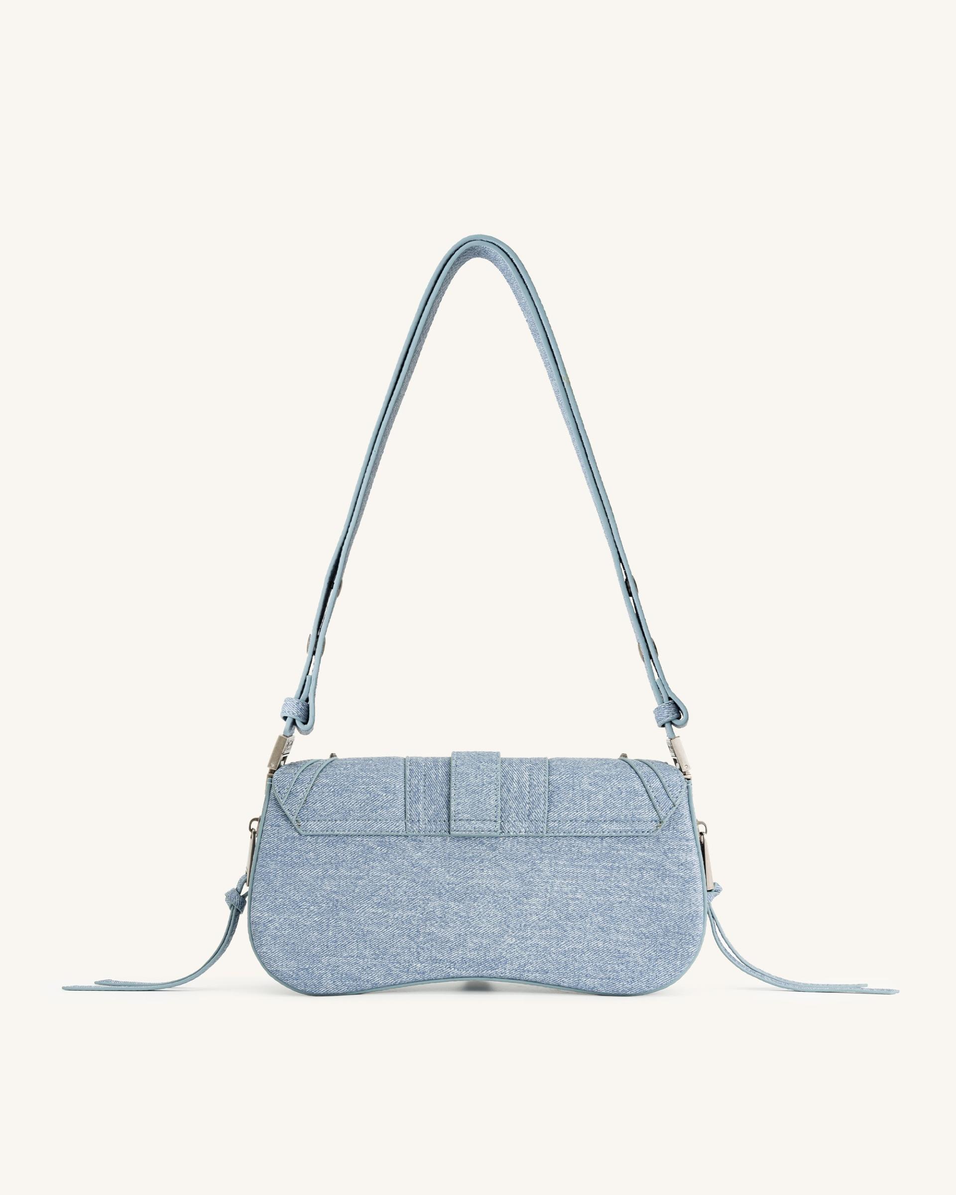 Joy Denim Embossed Curved Shoulder Bag - Blue 4