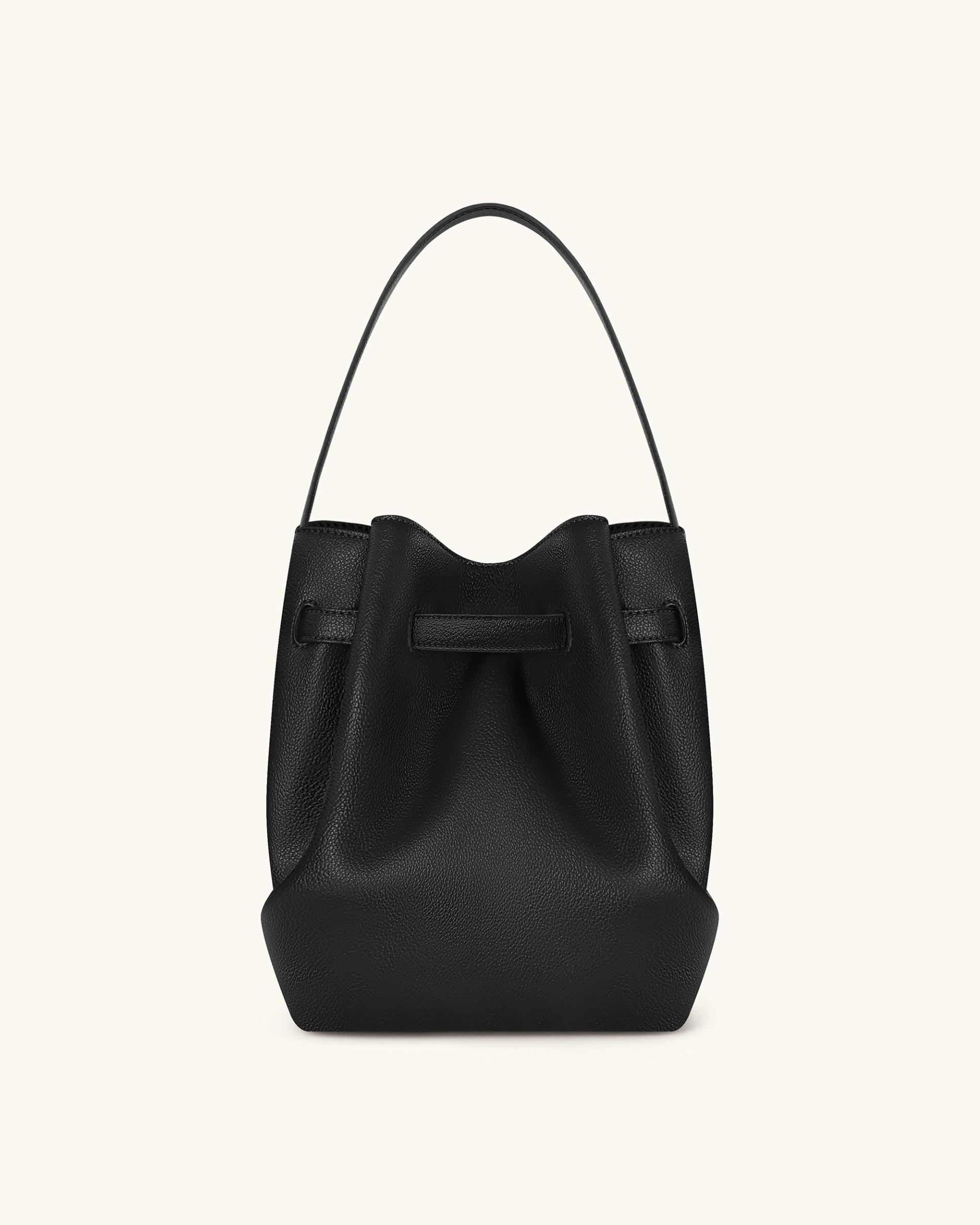 Clara Lock Accent Bucket Shoulder Bag - Black 3