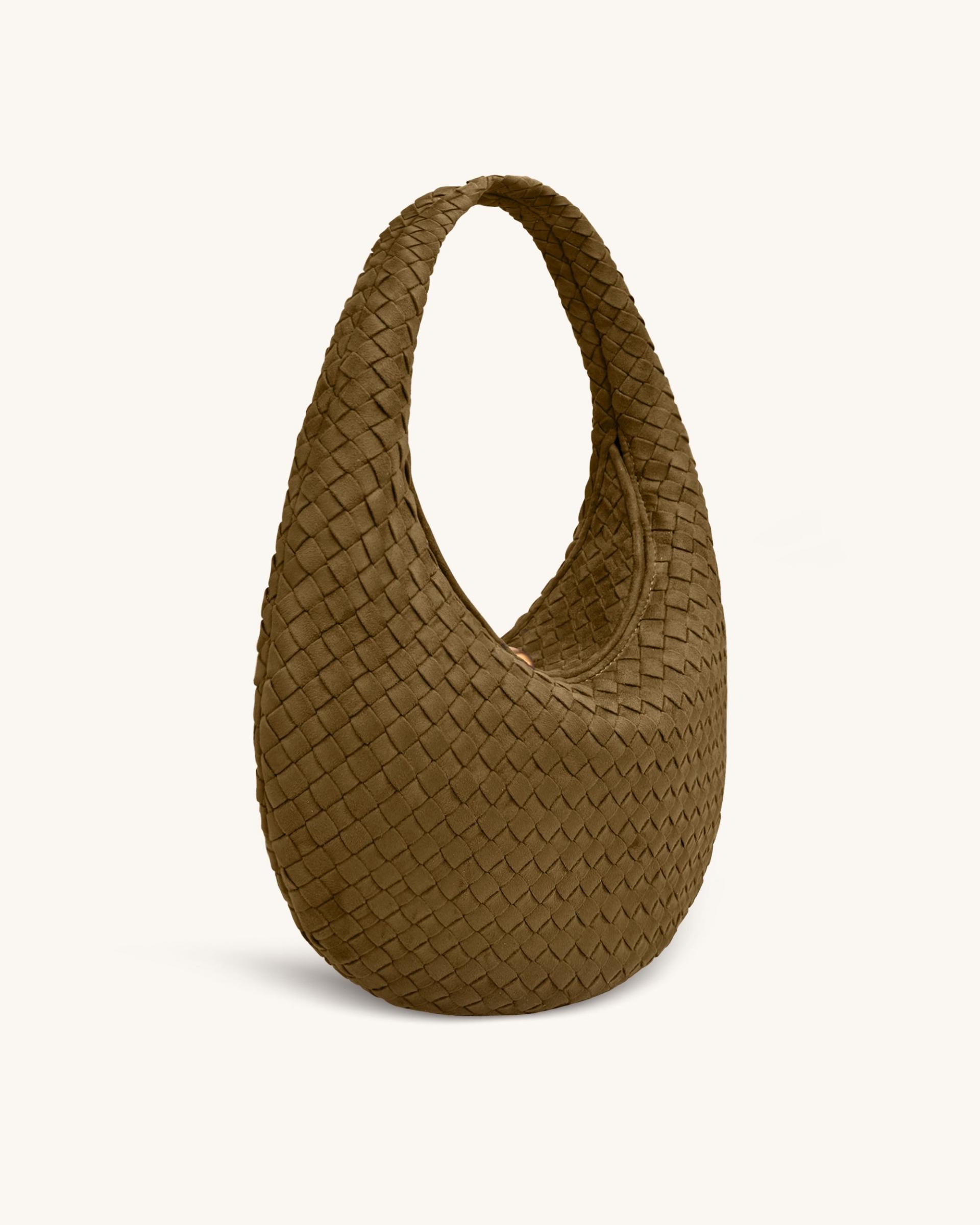 Nola Faux Suede Woven Hobo Shoulder Bag - Olive Green 2