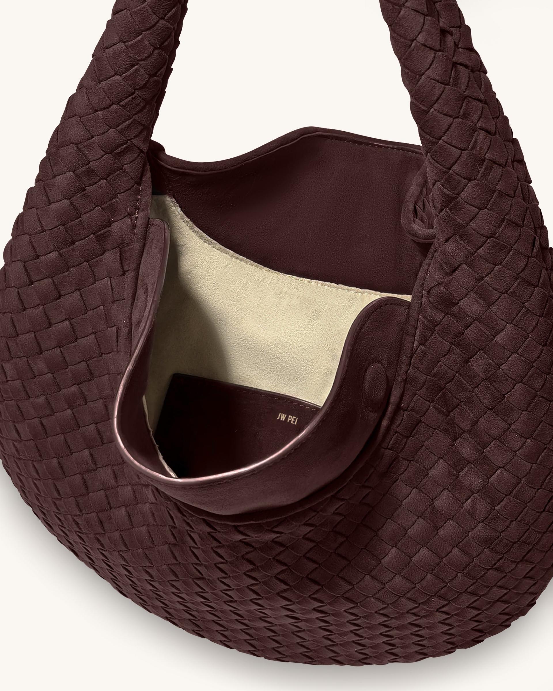 Nola Faux Suede Woven Hobo Shoulder Bag - Dark Mocha 4