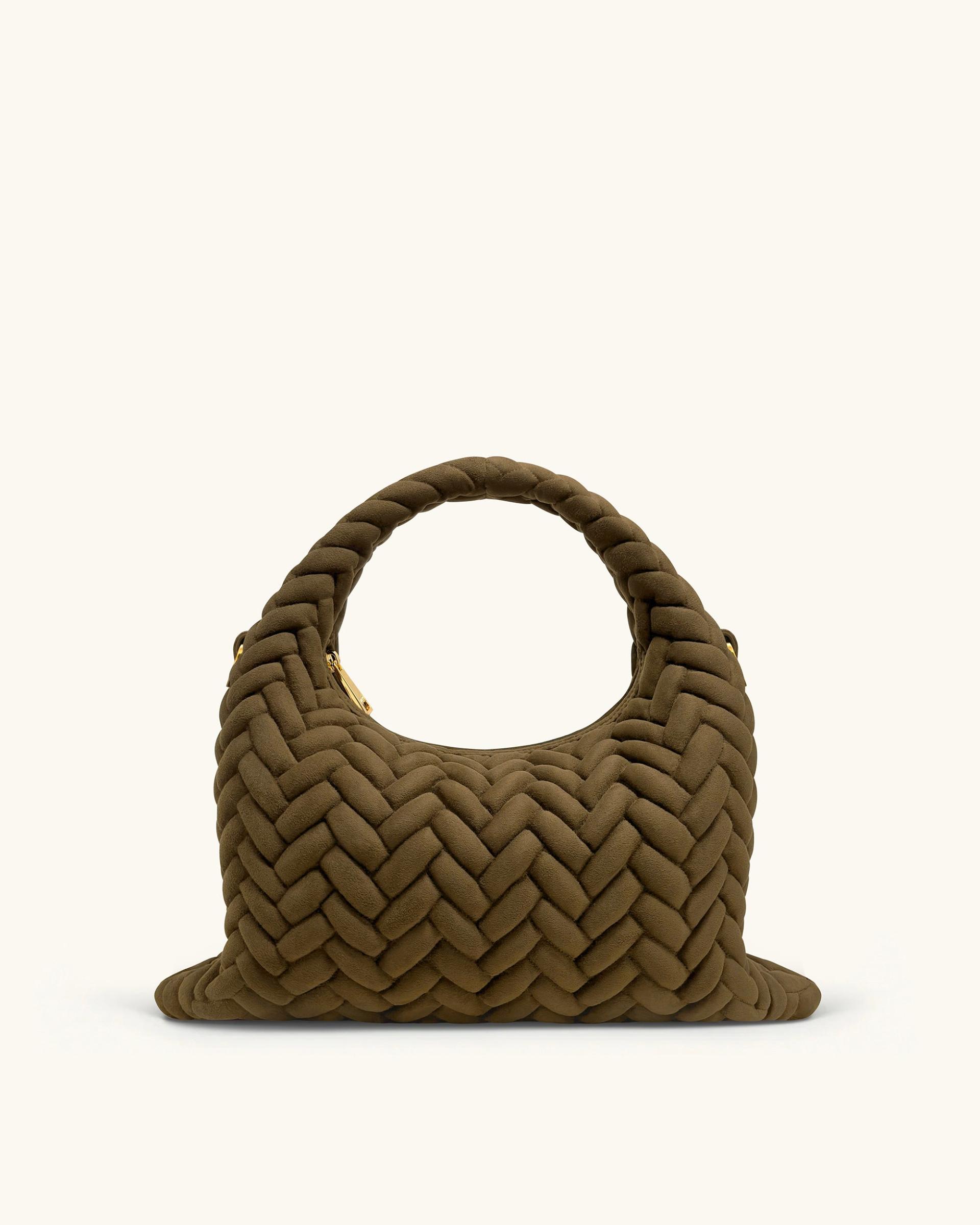 Cora Faux Suede Quilting Handle Bag - Olive Green