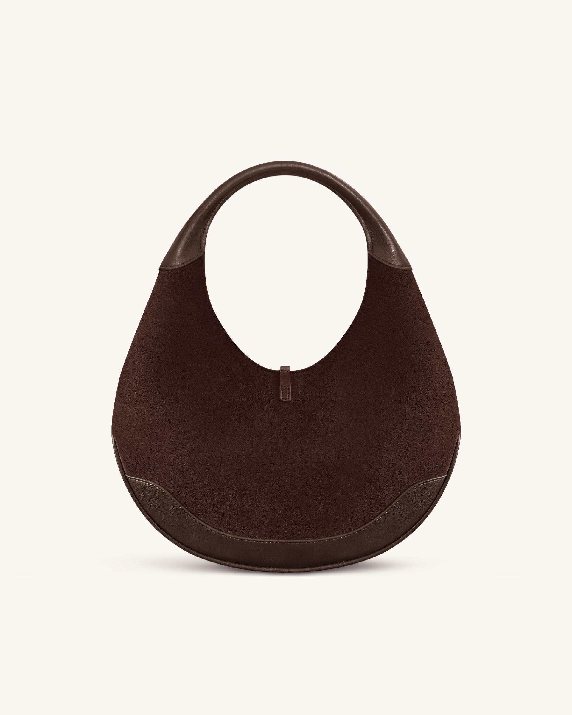 Colette Faux Suede Crescent Hobo Bag - Dark Brown 3