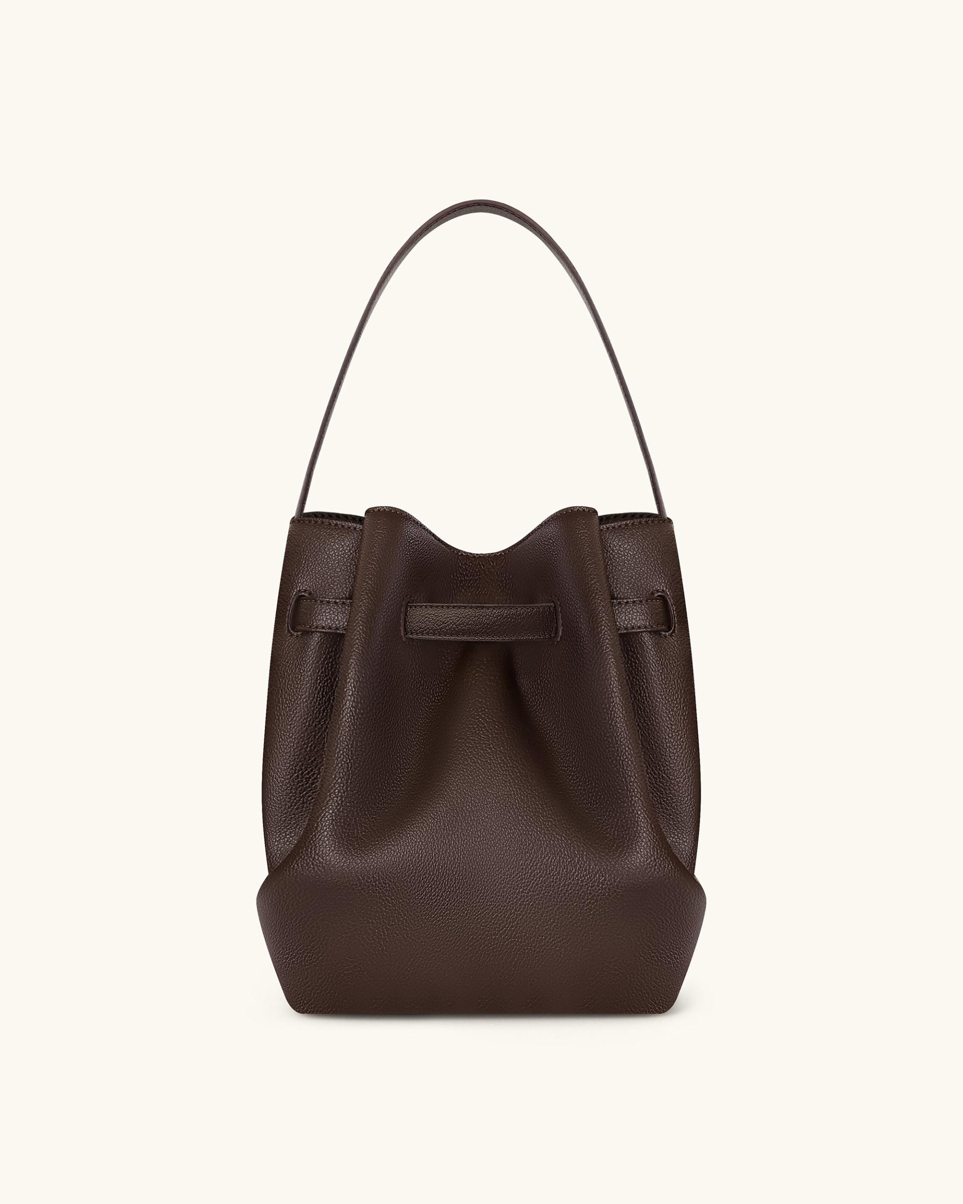 Clara Lock Accent Bucket Shoulder Bag - Mocha Brown 3