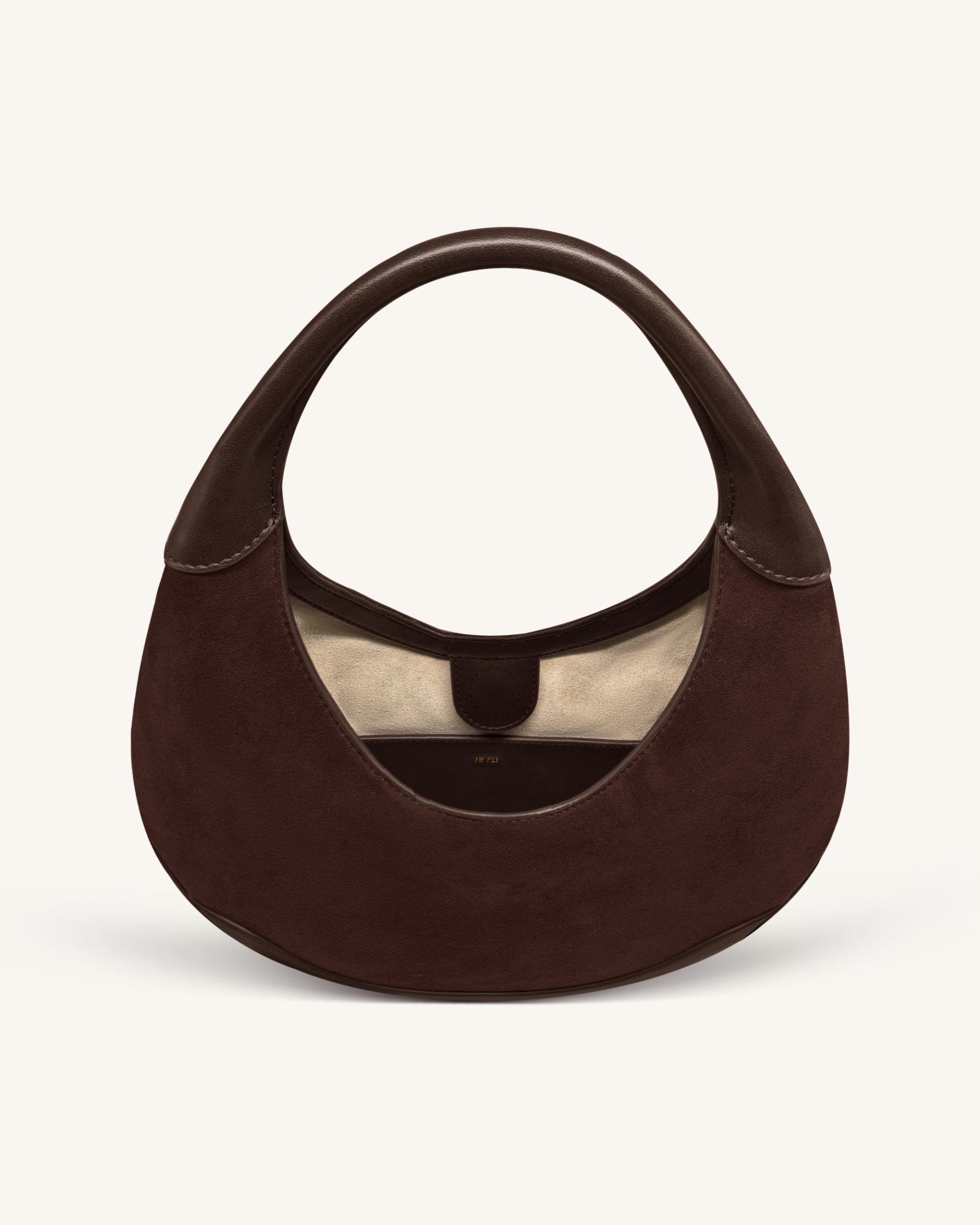 Colette Faux Suede Crescent Hobo Bag - Dark Brown 4