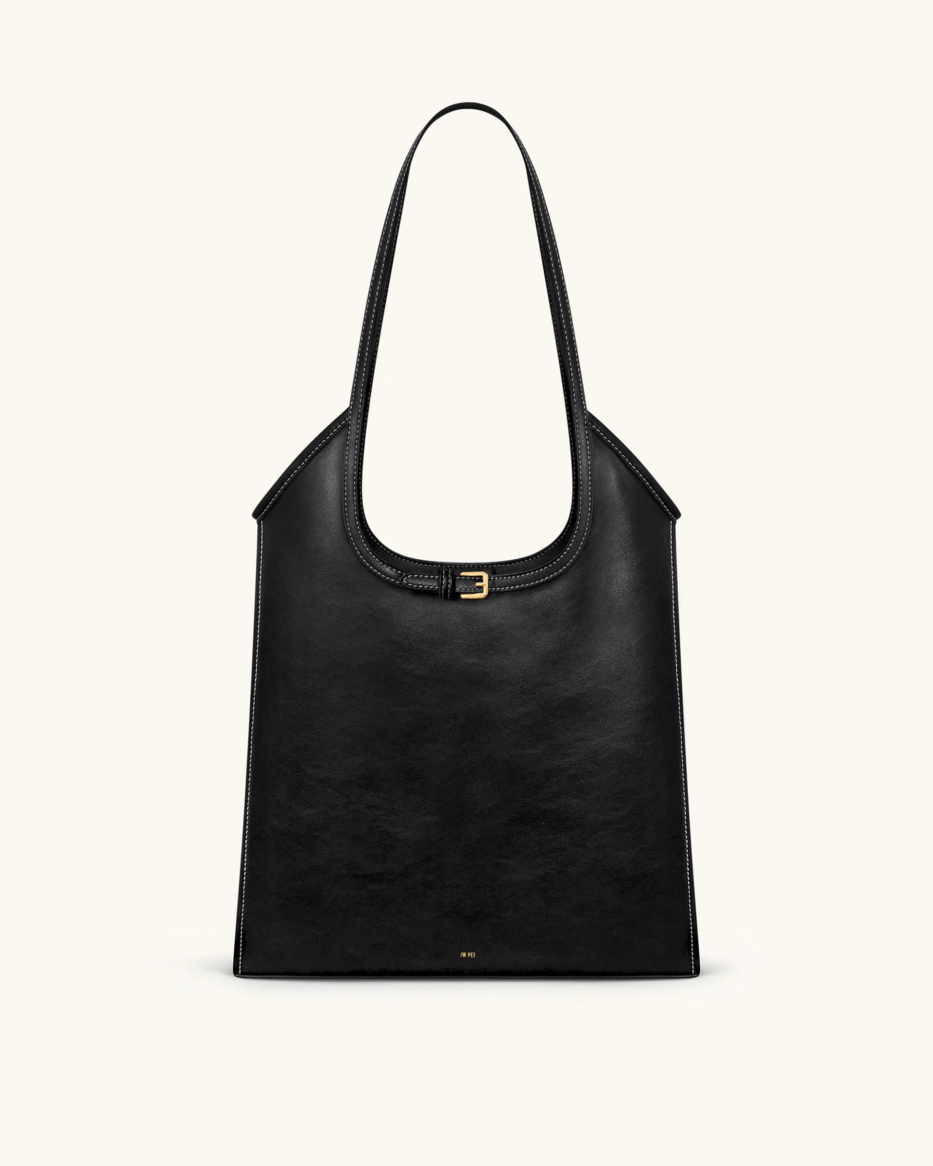 Brooke Belted Embellished Shoulder Tote Bag - Black