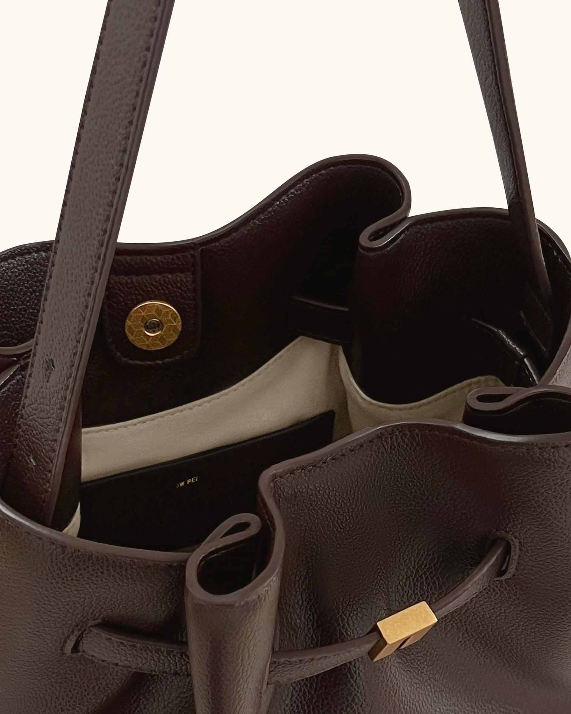 Clara Lock Accent Bucket Shoulder Bag - Mocha Brown 4