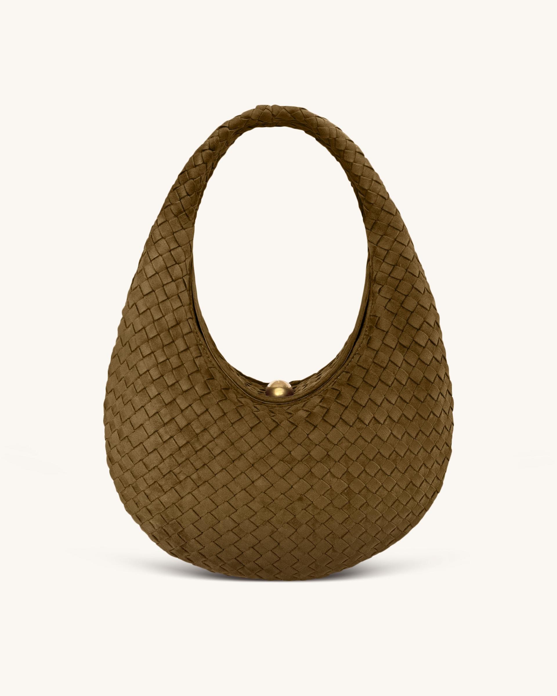 Nola Faux Suede Woven Hobo Shoulder Bag - Olive Green 3