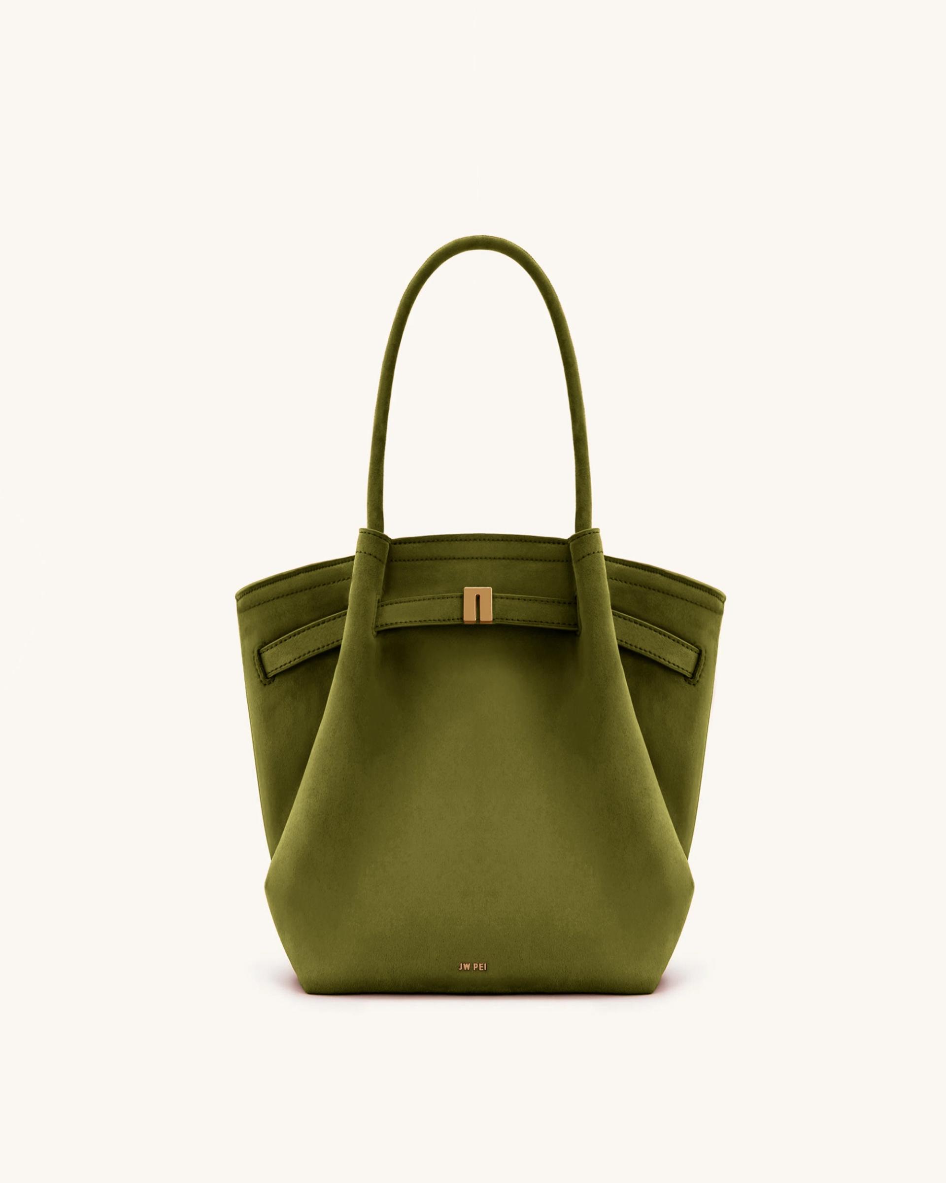 Hana Column Faux Suede Tote Bag - Olive Green