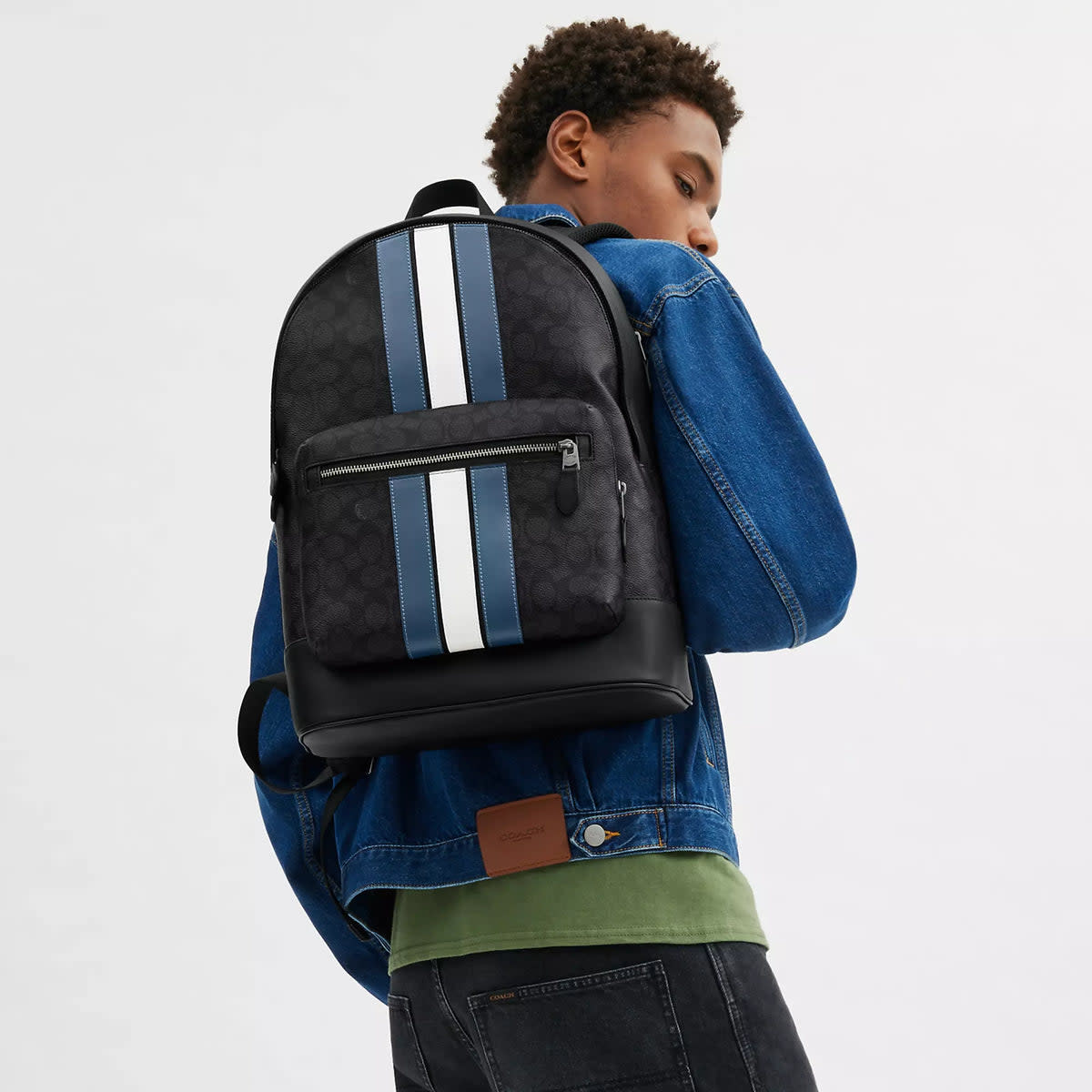 West Backpack In Signature Canvas With Varsity Stripe 4