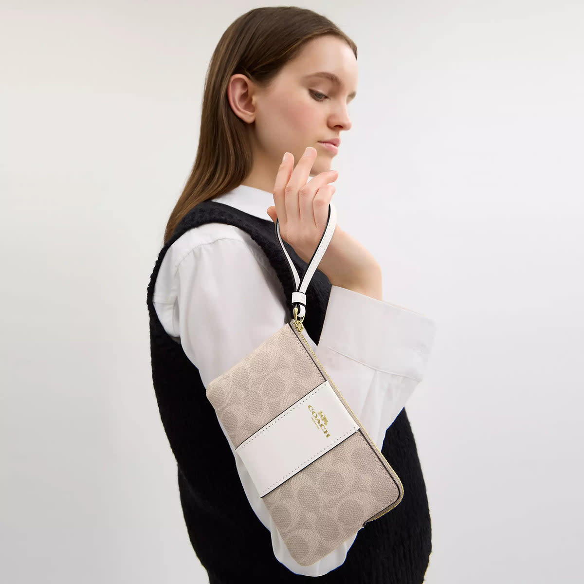 Corner Zip Wristlet In Signature Canvas With Stripe 3