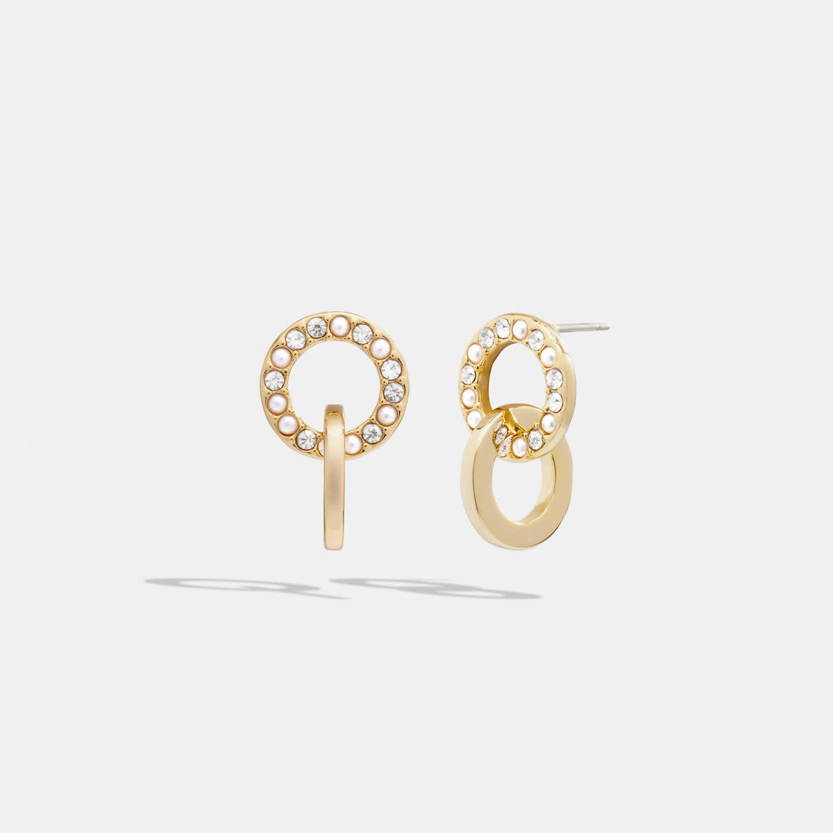 Interlocking Open Circle Pearl Huggie Earrings