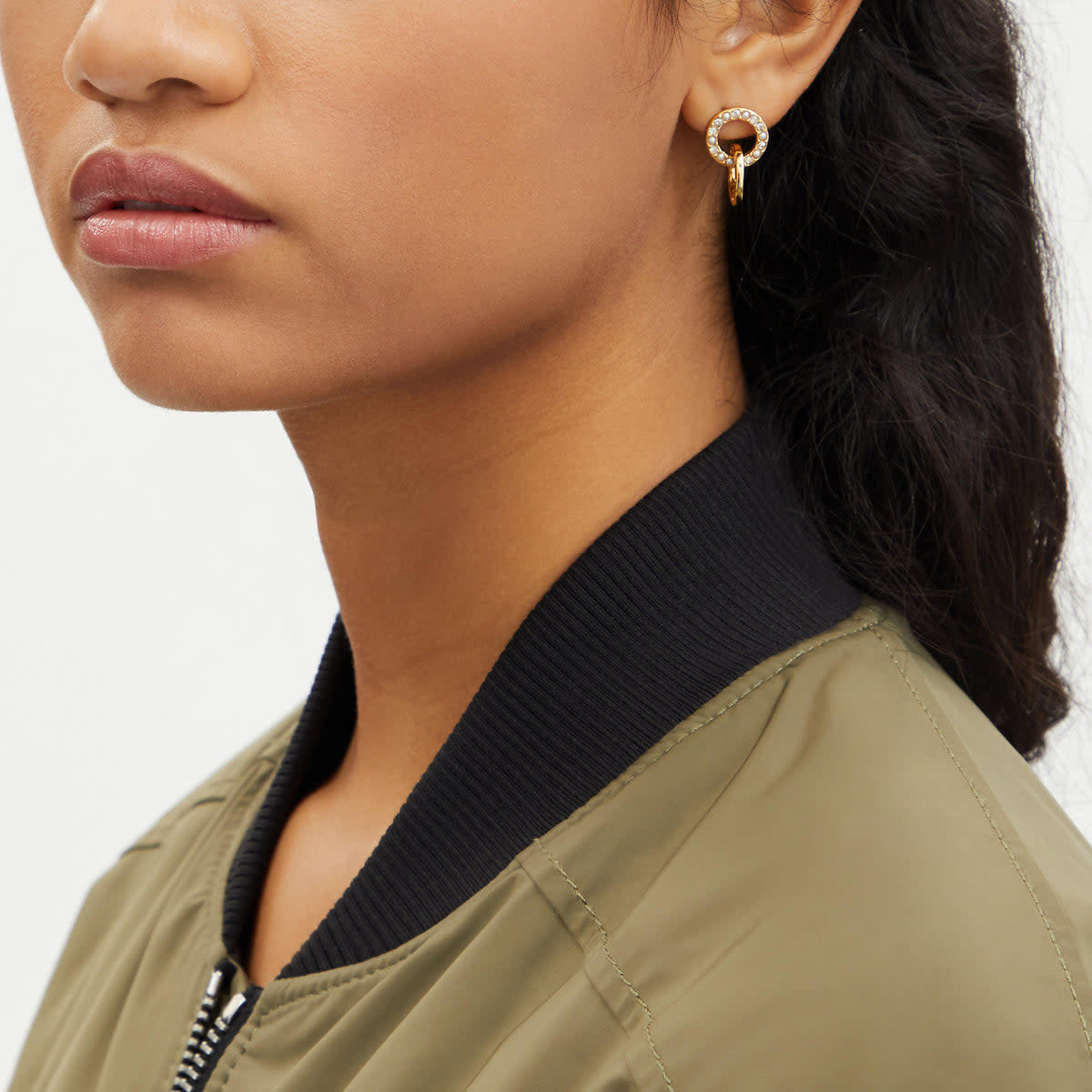 Interlocking Open Circle Pearl Huggie Earrings 2