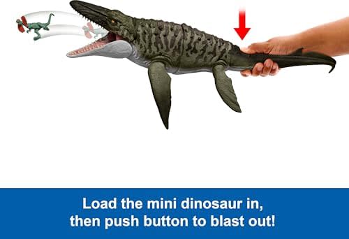 Mattel Jurassic World Rebirth Bite N Blast Mosasaurus Action Figure & Mini Dilophosaurus, Wide Jaw Dinosaur Toy, Movie-Accurate Posable, Digital Play 4