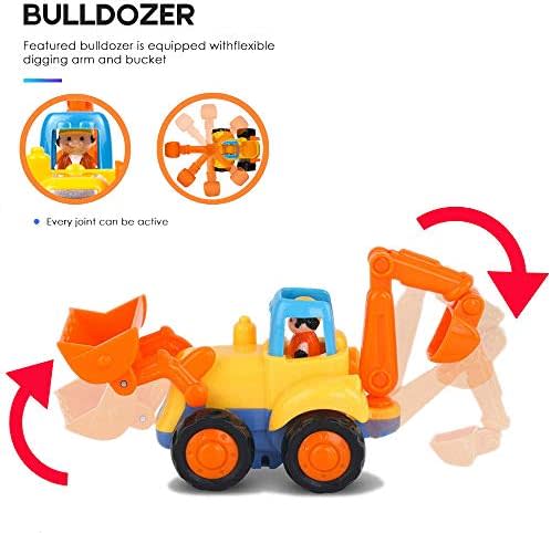 Friction Powered Cars Push and Go Trucks Construction Vehicles Toys Set of Tractor Bulldozer Dump Truck Cement Mixer for Baby Toddlers Infants Boys Gifts 4