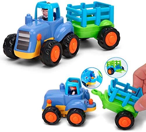 Friction Powered Cars Push and Go Trucks Construction Vehicles Toys Set of Tractor Bulldozer Dump Truck Cement Mixer for Baby Toddlers Infants Boys Gifts 3