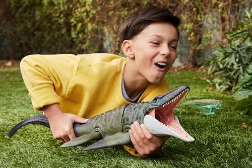 Mattel Jurassic World Rebirth Bite N Blast Mosasaurus Action Figure & Mini Dilophosaurus, Wide Jaw Dinosaur Toy, Movie-Accurate Posable, Digital Play 2