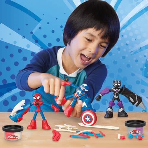 Play-Doh Marvel Hero Adventure Playset, 3 Marvel Action Figures with Wearable Tools, Black Panther, Captain America & Spider-Man Imagination Toys for Boys and Girls Ages 4 and Up 2