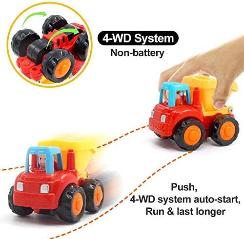 Friction Powered Cars Push and Go Trucks Construction Vehicles Toys Set of Tractor Bulldozer Dump Truck Cement Mixer for Baby Toddlers Infants Boys Gifts 2