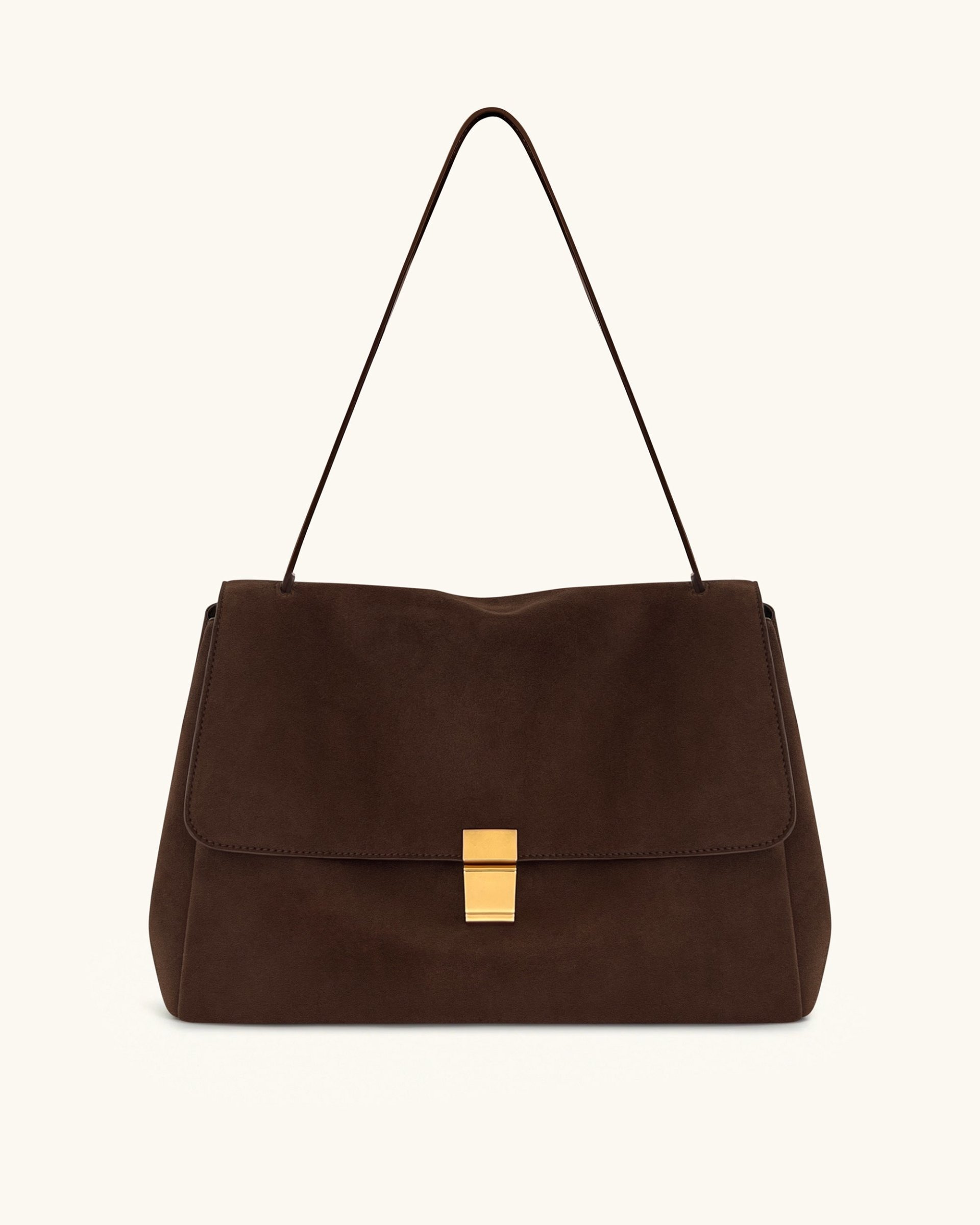 Hilary Faux Suede Shoulder Bag - Dark Brown