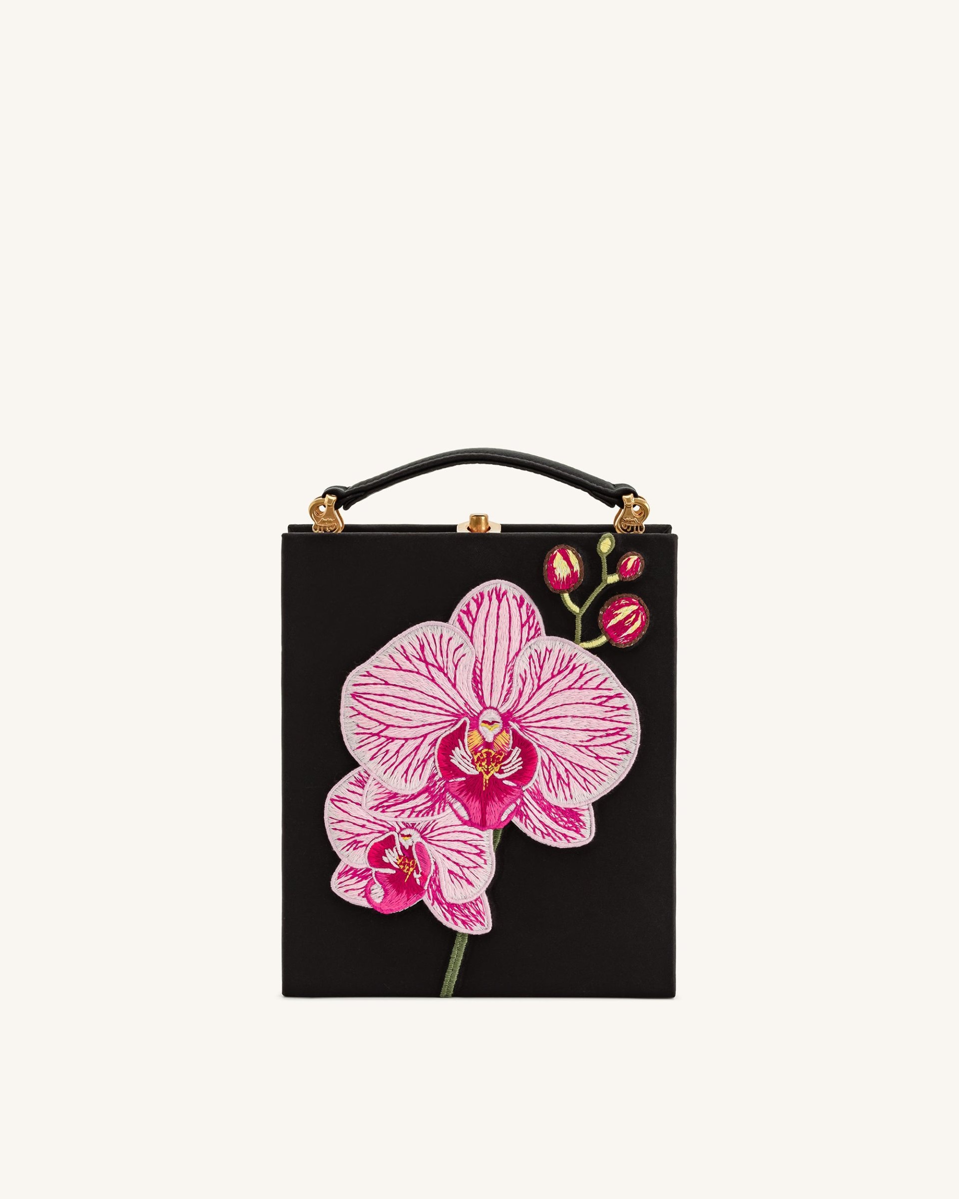 Taya Orchid Motif  Book Shape Clutch Bag - Black
