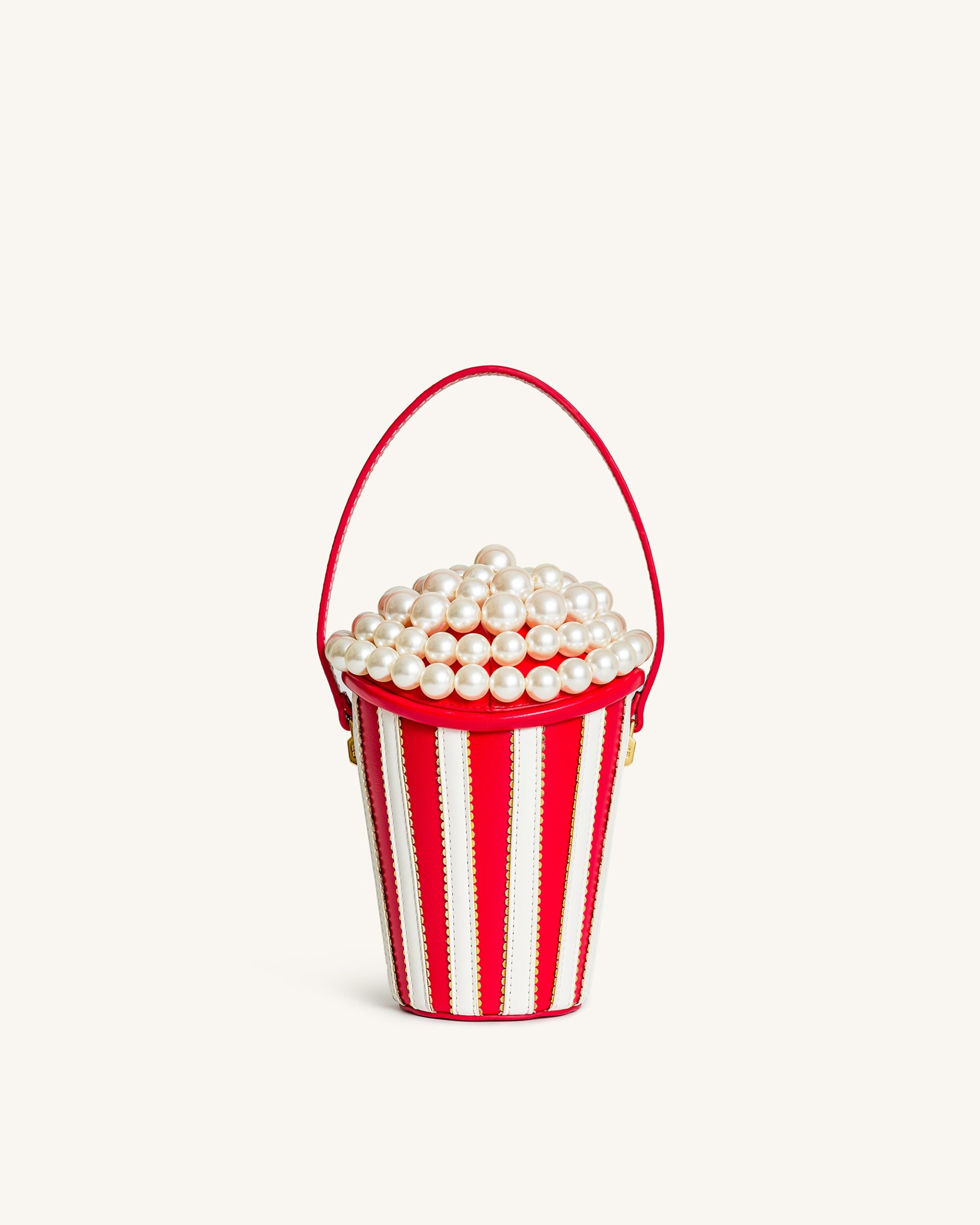 Skylar Faux Pearl Embellished Bucket Bag - Red