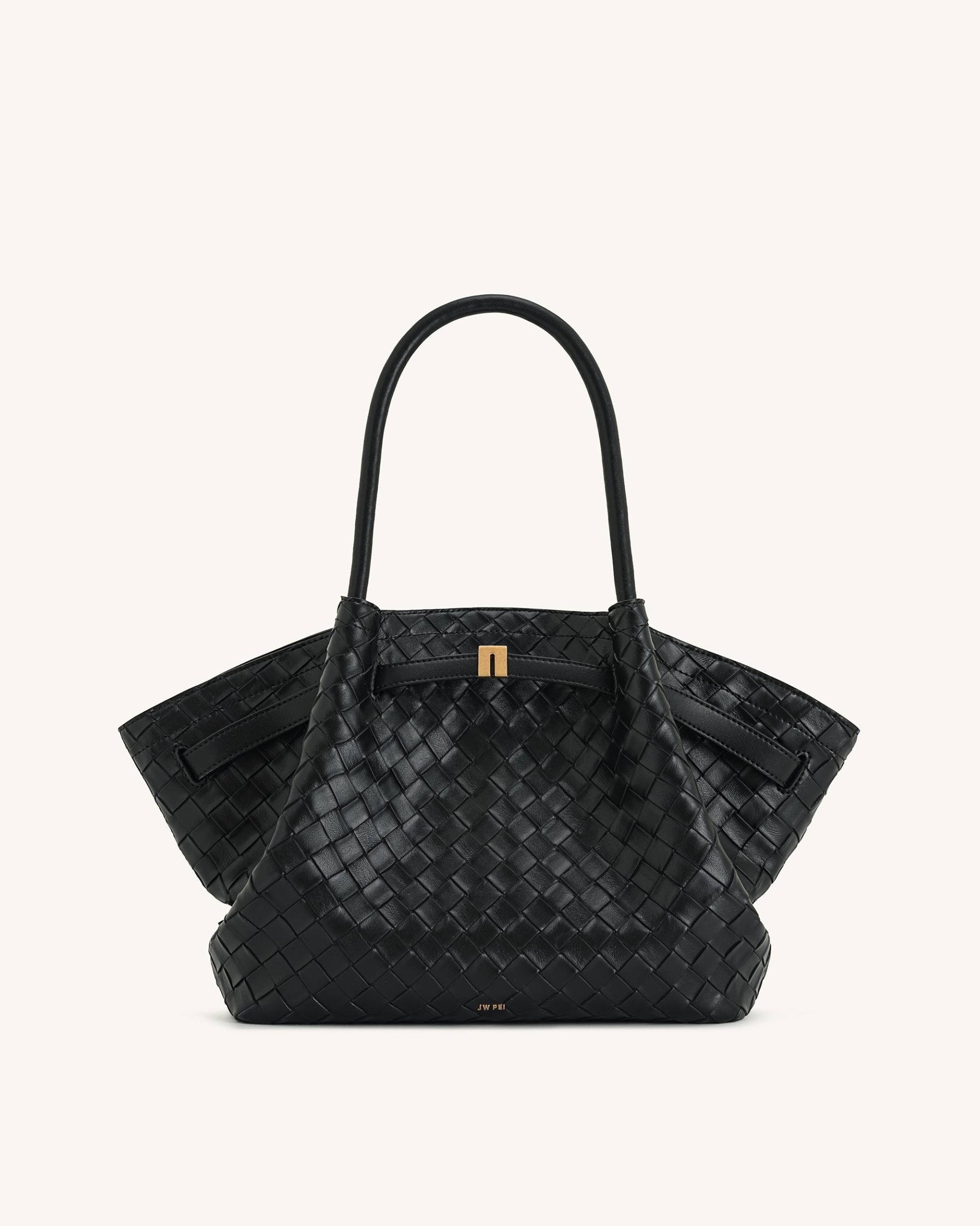 Hana Medium Weave Texture Tote Bag - Black