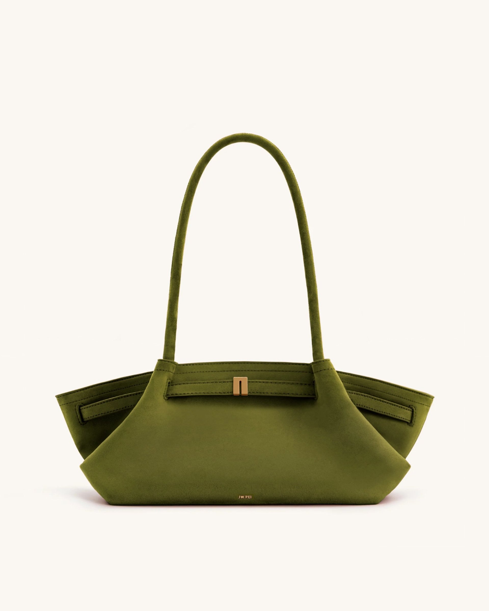Hana Wide Faux Suede Tote Bag - Olive Green