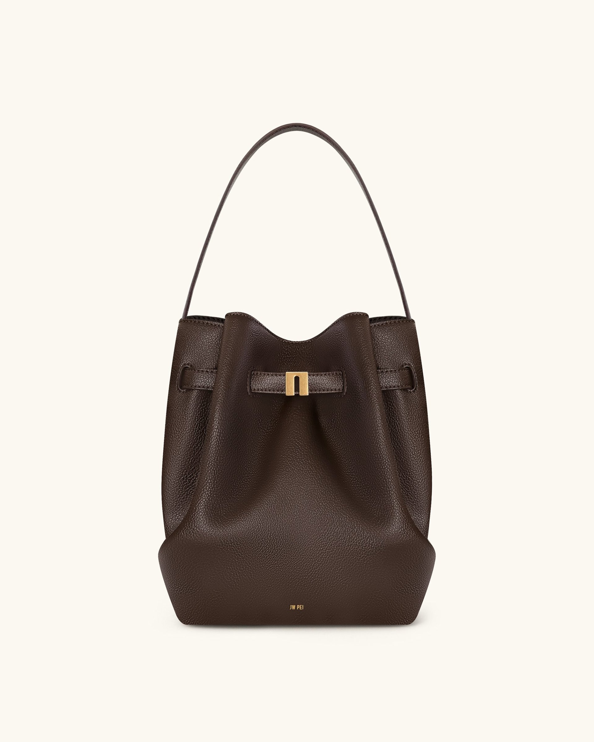 Clara Lock Accent Bucket Shoulder Bag - Mocha Brown