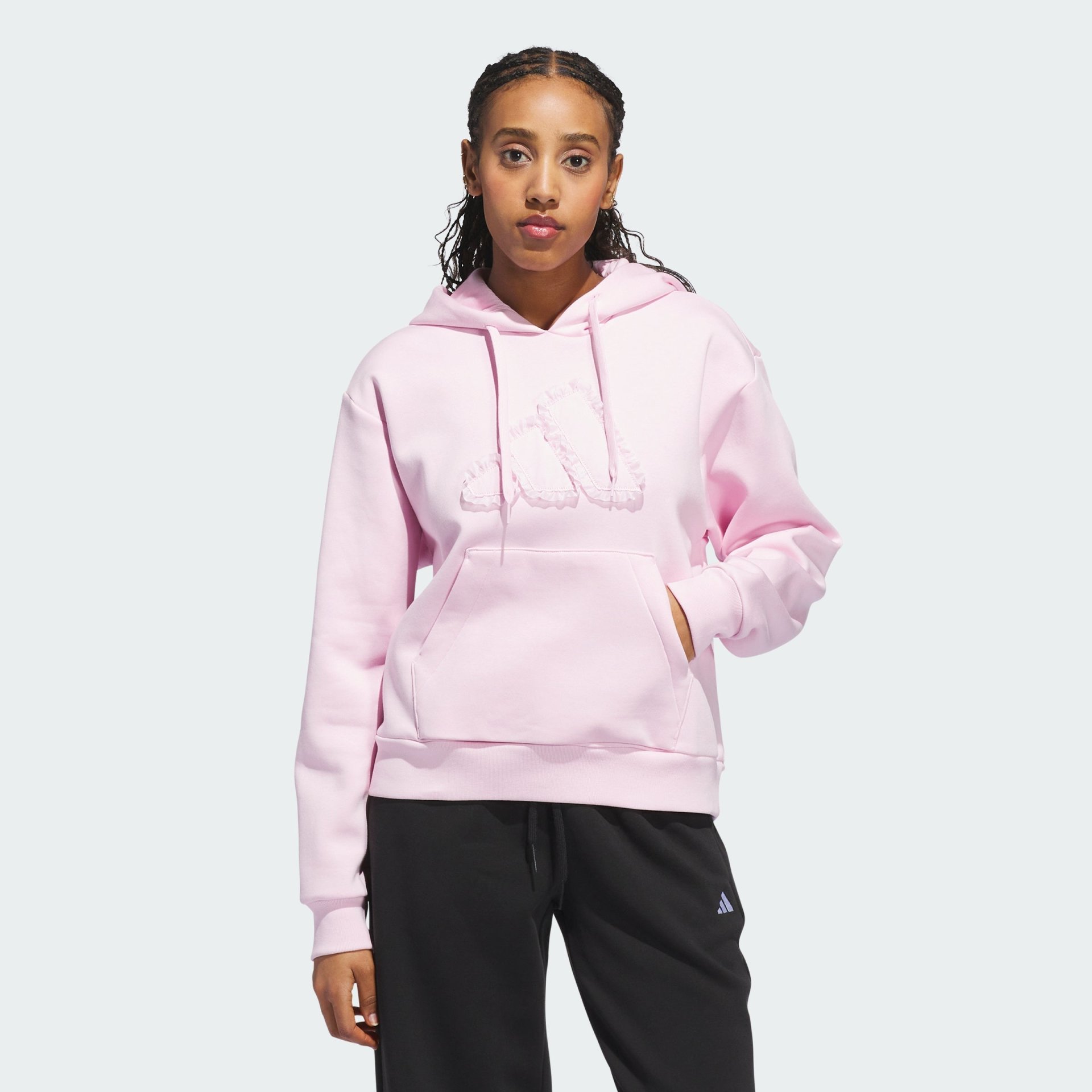 Adidas Seasonal Essentials Ruffled Big Logo Graphic Hoodie Women