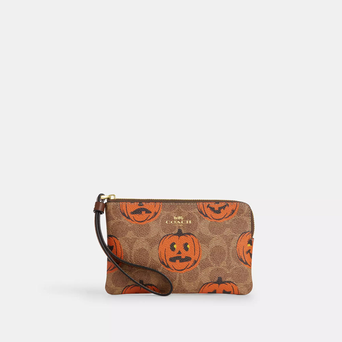 Corner Zip Wristlet In Signature Canvas With Halloween Print