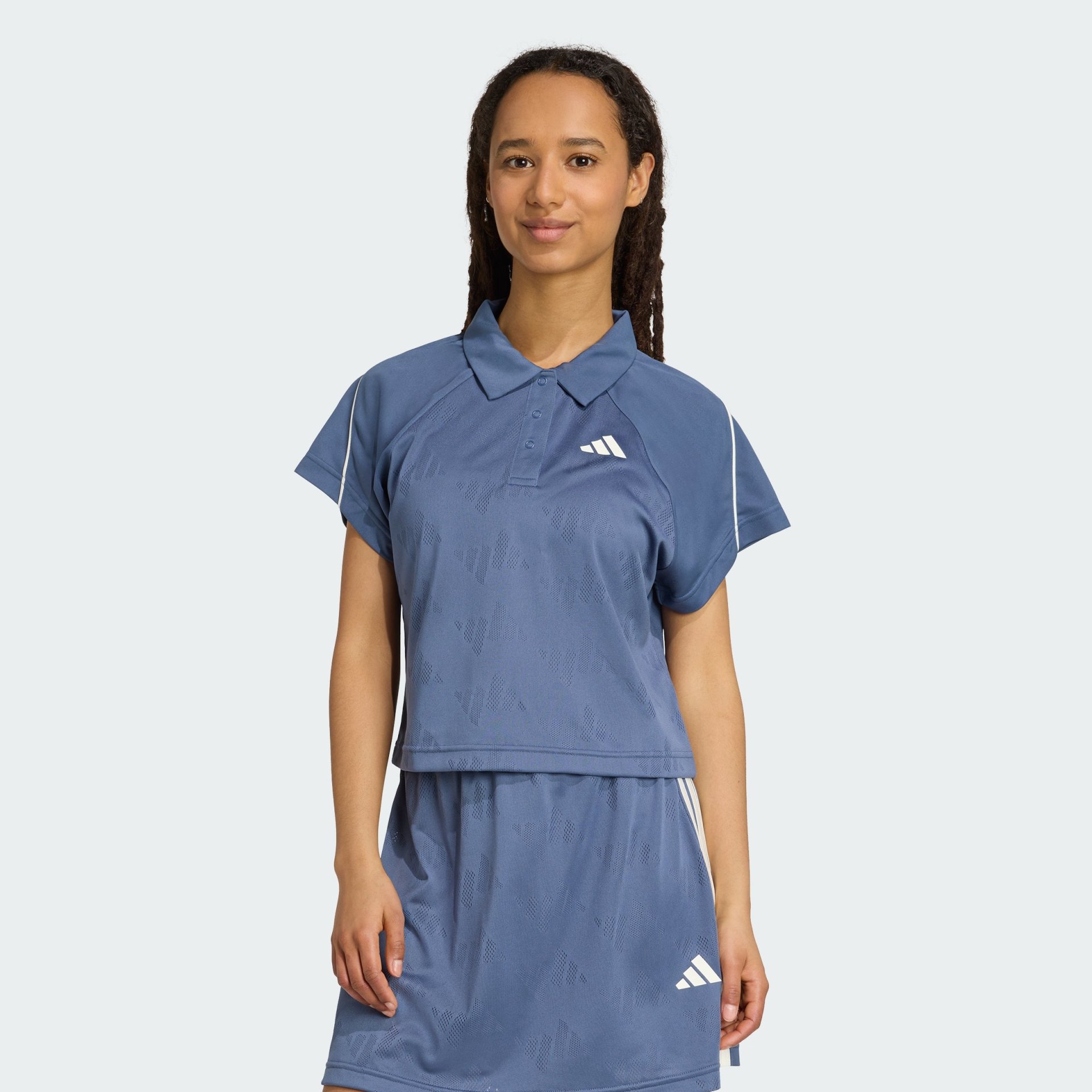Adidas Stadium 3-Stripes Tennis Inspired Jacquard Polo Tee Women