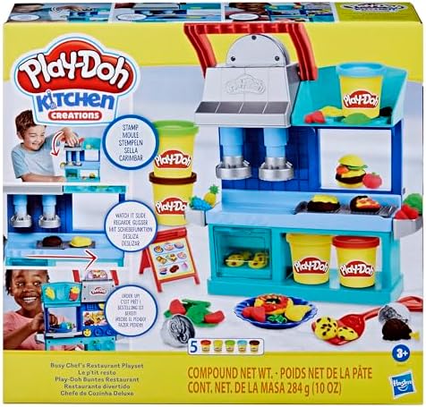 Play-Doh Kitchen Creations Busy Chef's Restaurant Playset, 2-Sided Play Kitchen Set, Preschool Cooking Toys, Kids Arts & Crafts, Ages 3+