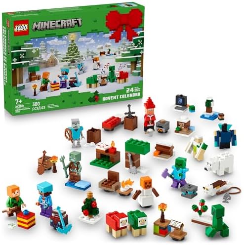 LEGO Minecraft Advent Calendar 2025 Building Toy - Kids Holiday Countdown Set for Boys & Girls, Ages 7+ - 24 Buildable Surprises & 8 Minifigures for Gamers - Collectible Gift for Christmas - 21280
