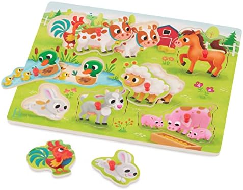 B. toys – Peek & Explore – Farm Animals – Wooden Peg Puzzle – Farm Puzzle for Toddlers, Kids – 8 Farm Animal Pieces – Cow, Horse, Sheep & More – 2+ Years