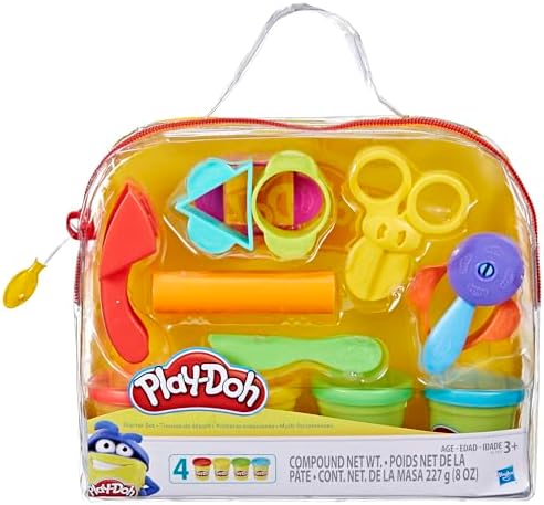Play-Doh Starter Set 9-Piece Kit with Storage Tote & 4 Modeling Compound Cans, Arts and Crafts for Kids, Back to School Classroom Supplies, Preschool Toys, Ages 3+