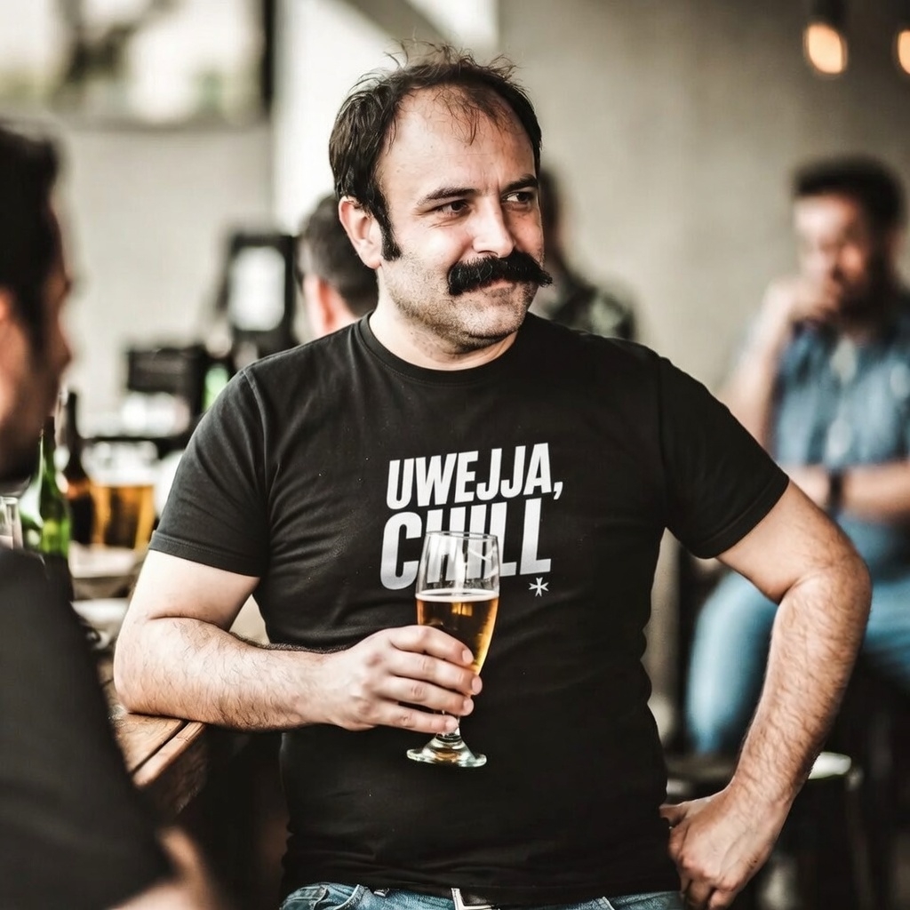 Mark wearing Uwejja Chill Tee