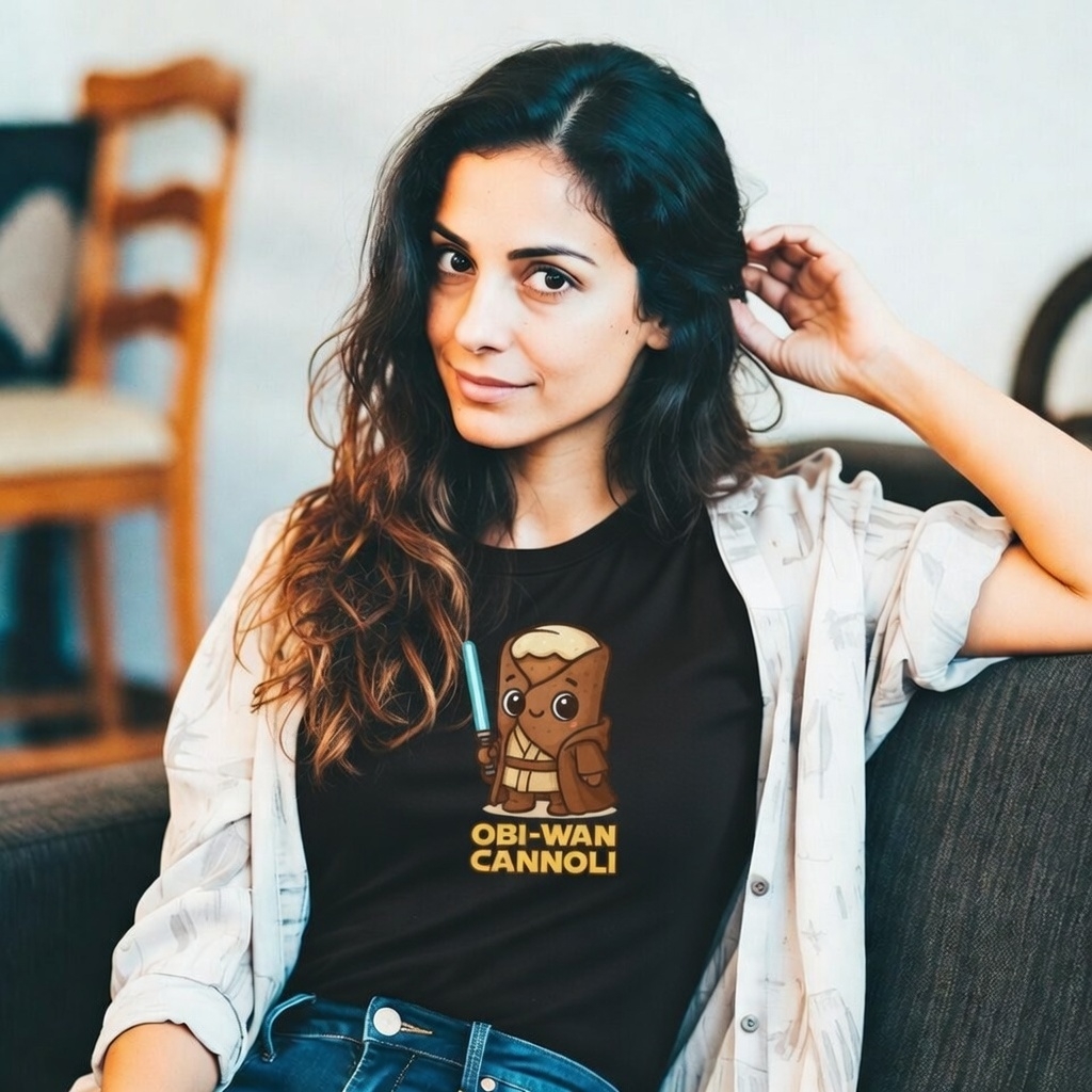 Sophie wearing Obi-Wan Cannoli Tee
