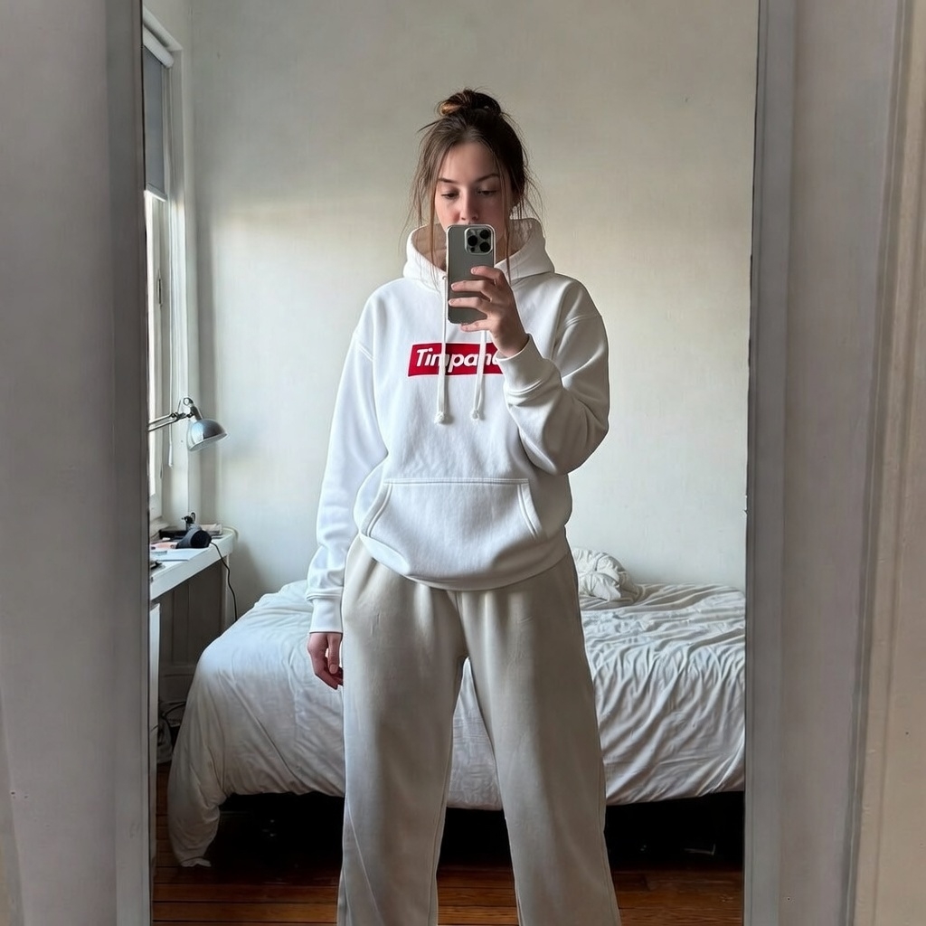 Laura wearing Timpanu Hoodie