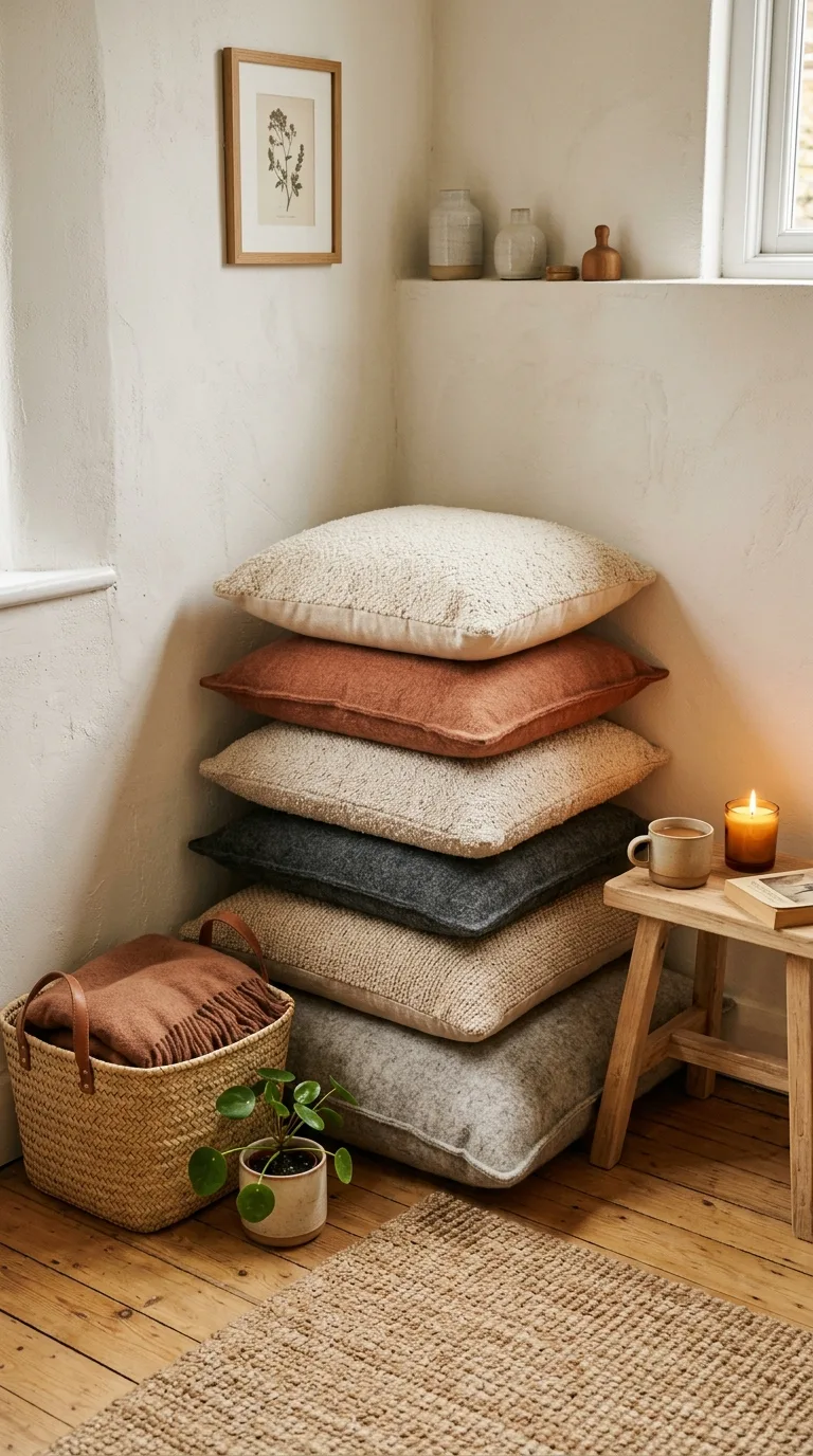 7. Layer Floor Cushions for Extra Seating Without Extra Furniture