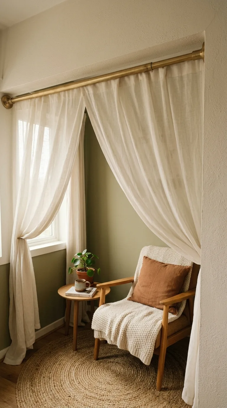 5. Frame the Nook With a Curtain-Rod Canopy