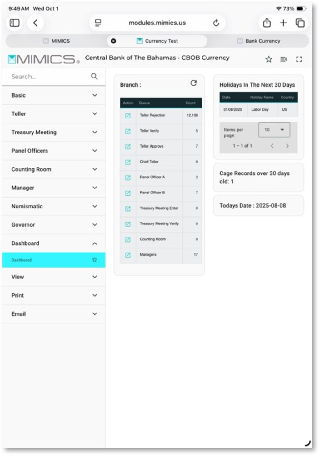 Screenshot of tablet view