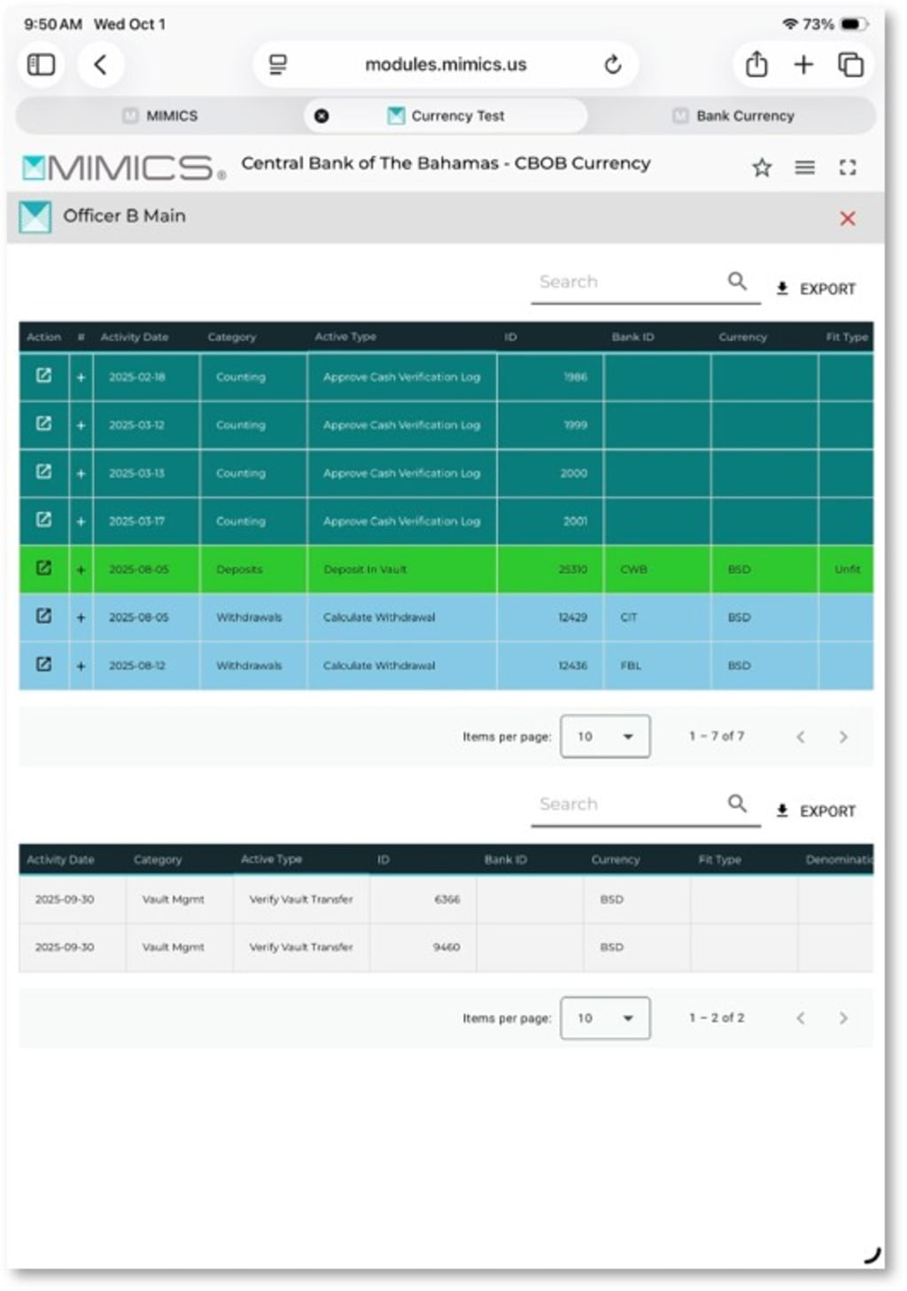 Screenshot of tablet view