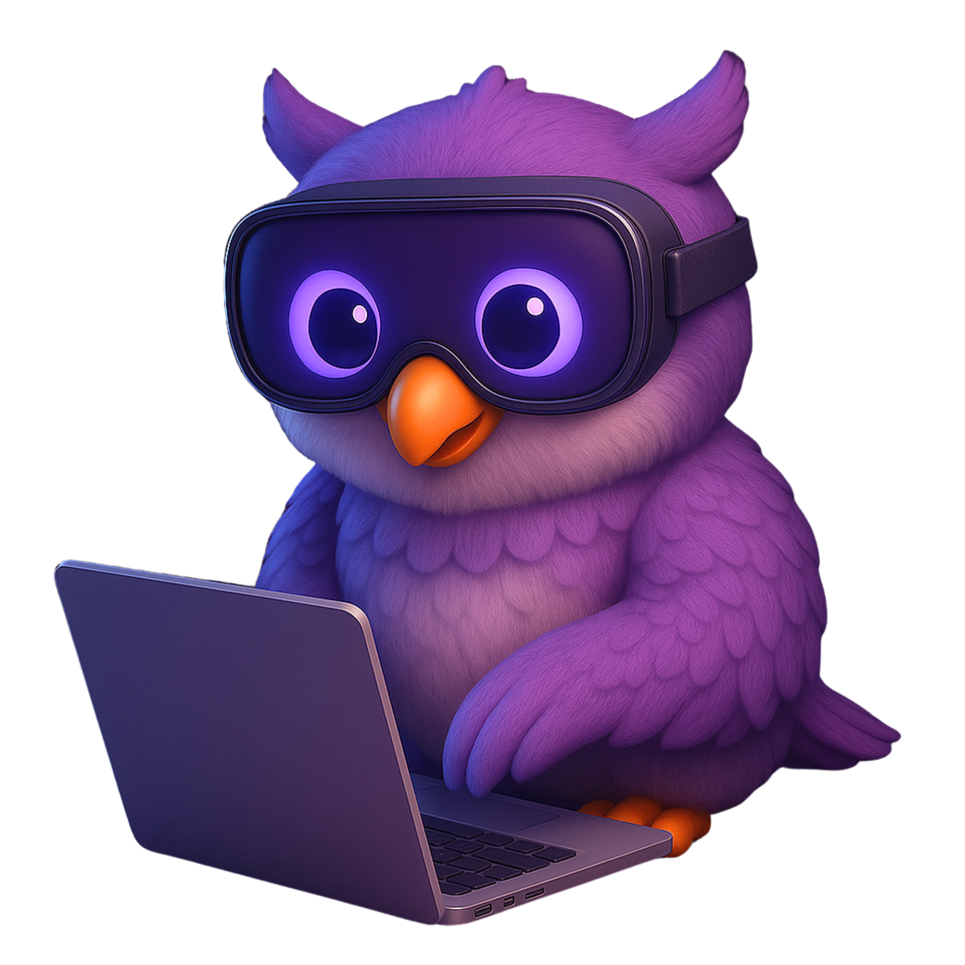 Qatar Education Expo's owl mascot holding a laptop, representing the hackathon event.