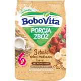 BOBOVITA Porcja Zbóż Kaszka mleczna 3 zboża malina-truskawka-banan od 6 miesiąca 210 g