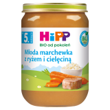 HIPP BIO od pokoleń Młoda marchewka z ryżem i cielęciną, po 5 miesiącu 190 g
